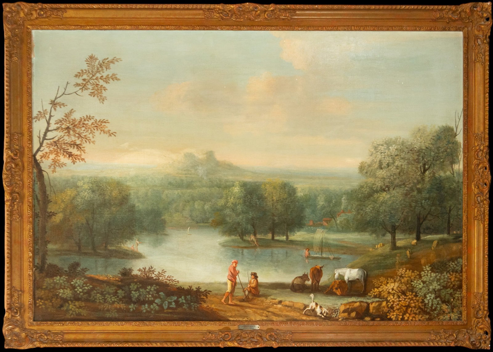 Large Lake Landscape - Paolo Anesi, attributed, 18th century Italian school: Oil on canvas. Measurements: 124 cm x 85 cm and 137 cm x 99 cm