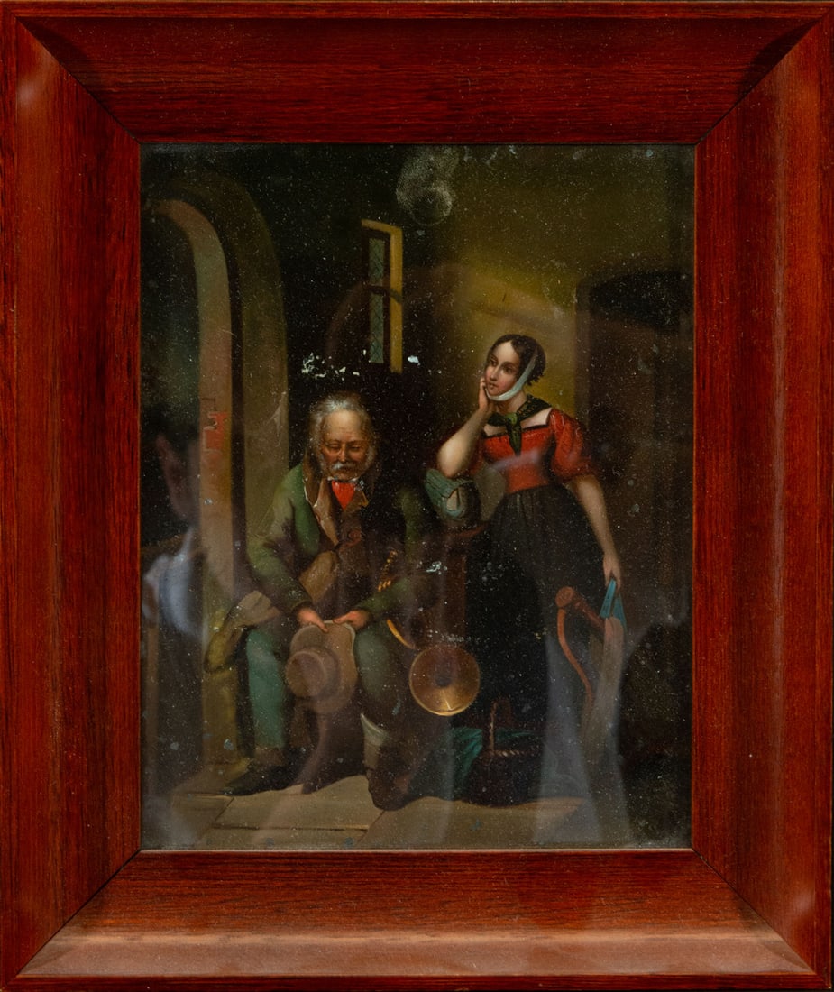 The Musicians, oil on metal plate, 19th century: Plate measures: 21 x 17, framed measures: 28 x 23 cm