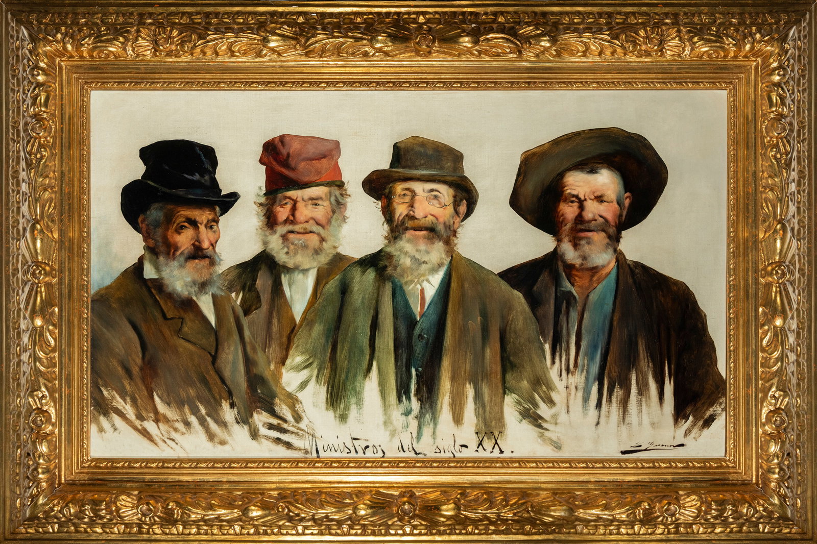 FEATURED LOT - Lluís Graner Arrufí (Barcelona, ??1863-1929) - 20th Century Ministers: "Ministers of the 20th Century" Oil on canvas, dimensions: 60 x 100 cm. Provenance: Gothsland Gallery, important Catalan private collection. He studied at the Llotja School from 1883, and his teachers