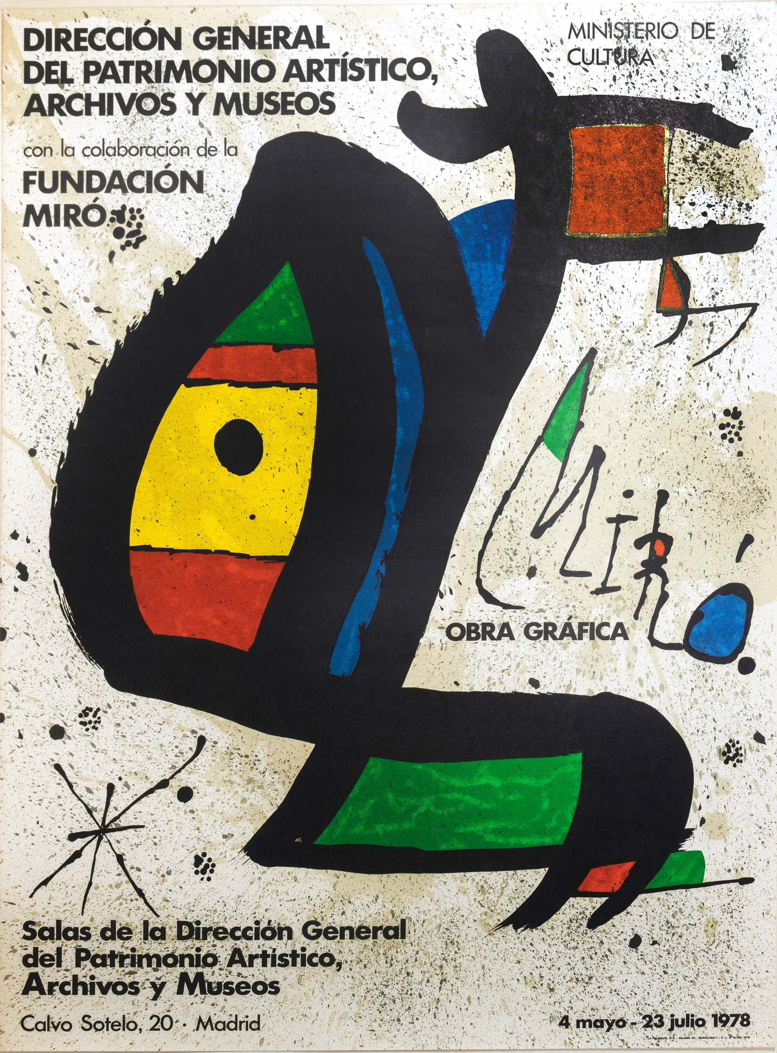 JOAN MIRÓ (Barcelona, 1893 - Palma de Mallorca, 1983) -Poster for the exhibition held in the Halls: Lithograph. Dimensions: 70 x 51 cm