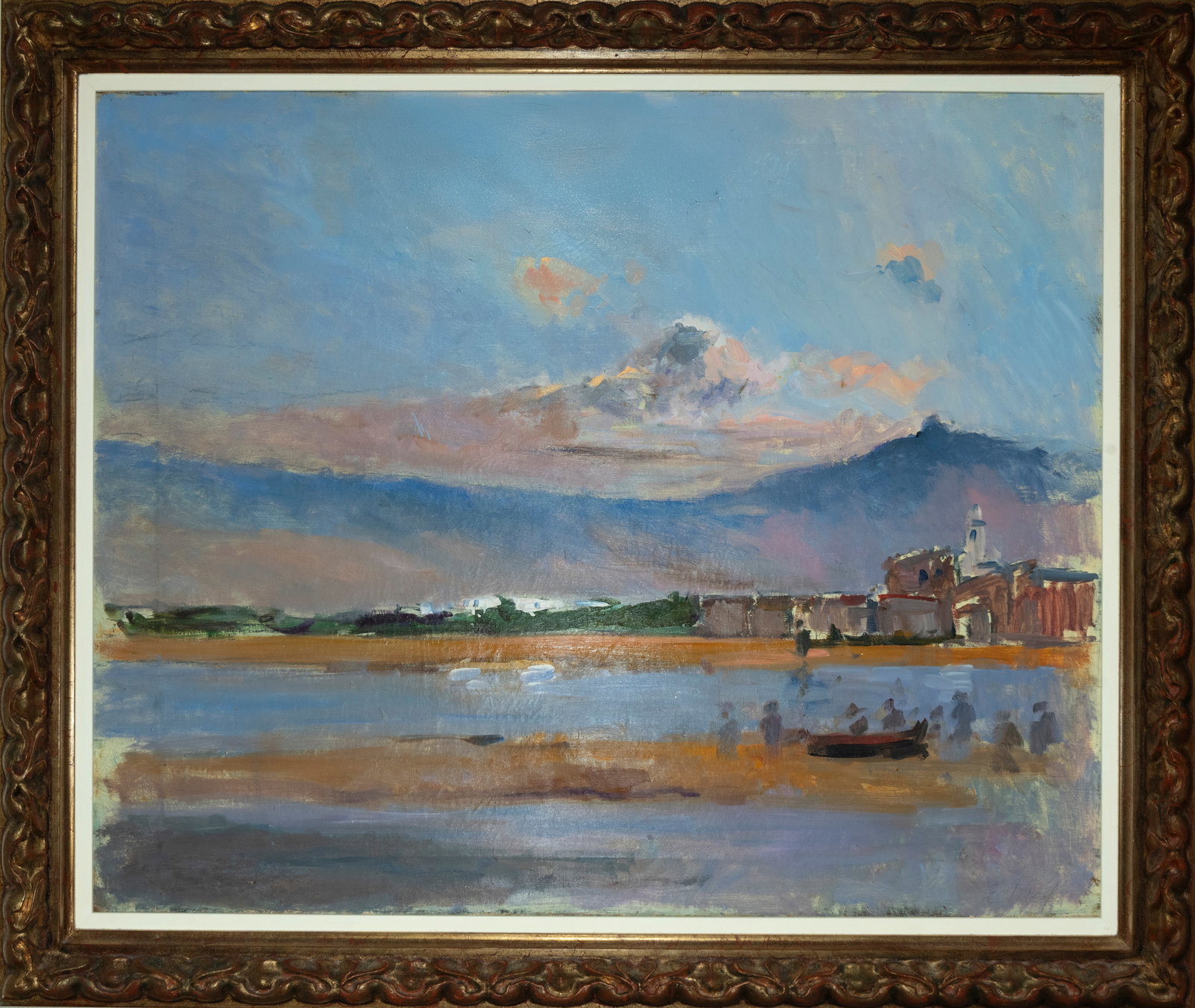 Eliseo Meifren - Dawn in Cadaqués (Barcelona, ??1859-1940): Oil on canvas. Dimensions: 68 x 83 cm, framed dimensions: 80 x 96 cm. Provenance: Important private collection in Barcelona. Reference bibliography: Eliseo Meifrén i Roig (1857-1940), exp. cat., Vale
