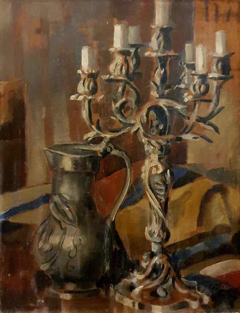 Manner of Paul Kleinschmidt (1883-1949) Expressionist Still Life: Signed. Oil on panel, 20th-century German school. Signed P. Kl. Considered degenerate art by the National Socialist Party, he stopped painting in 1943 and signing with his full surname. He died of ang