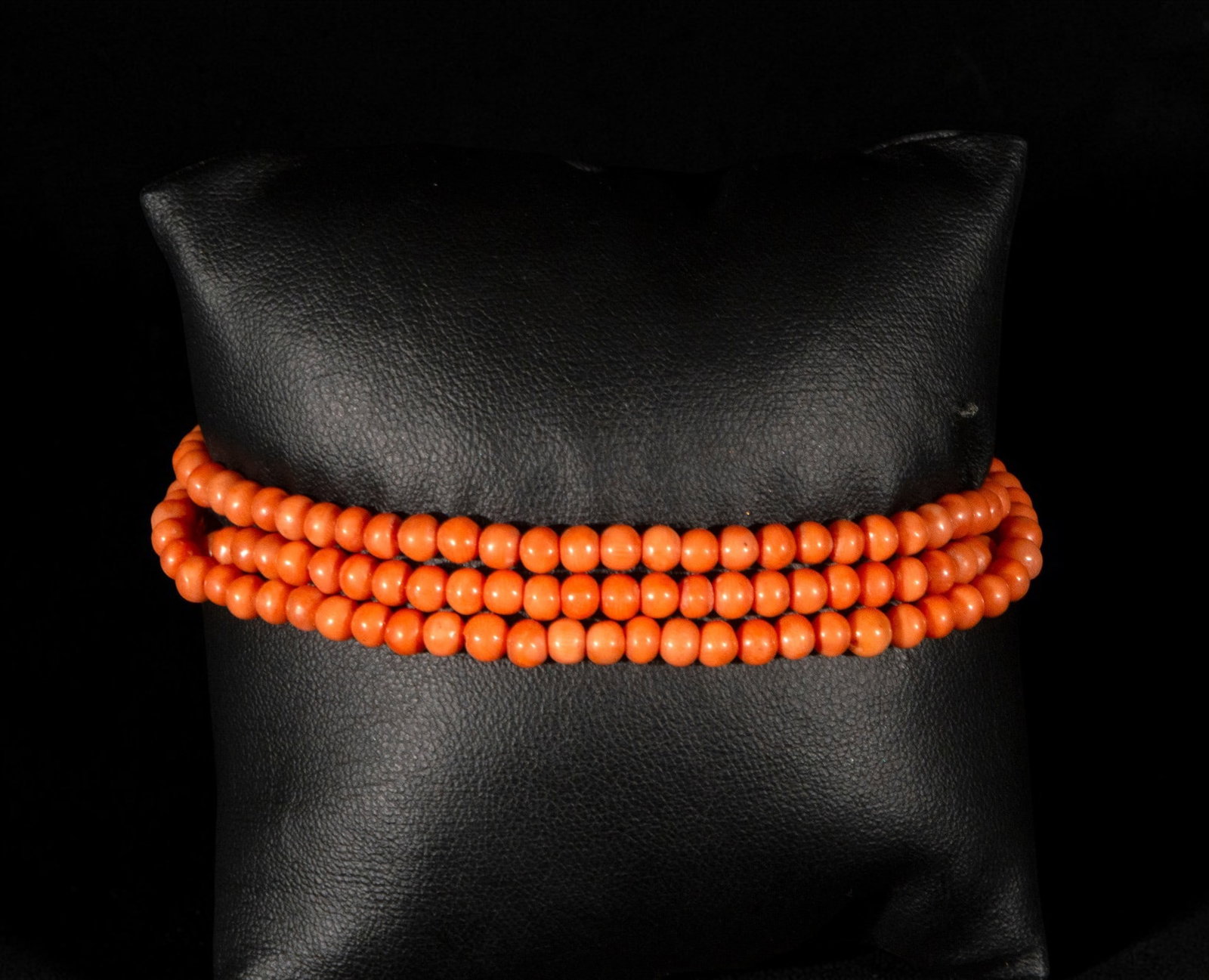 Three-strand coral bead bracelet with metal clasp (1 of 2)
