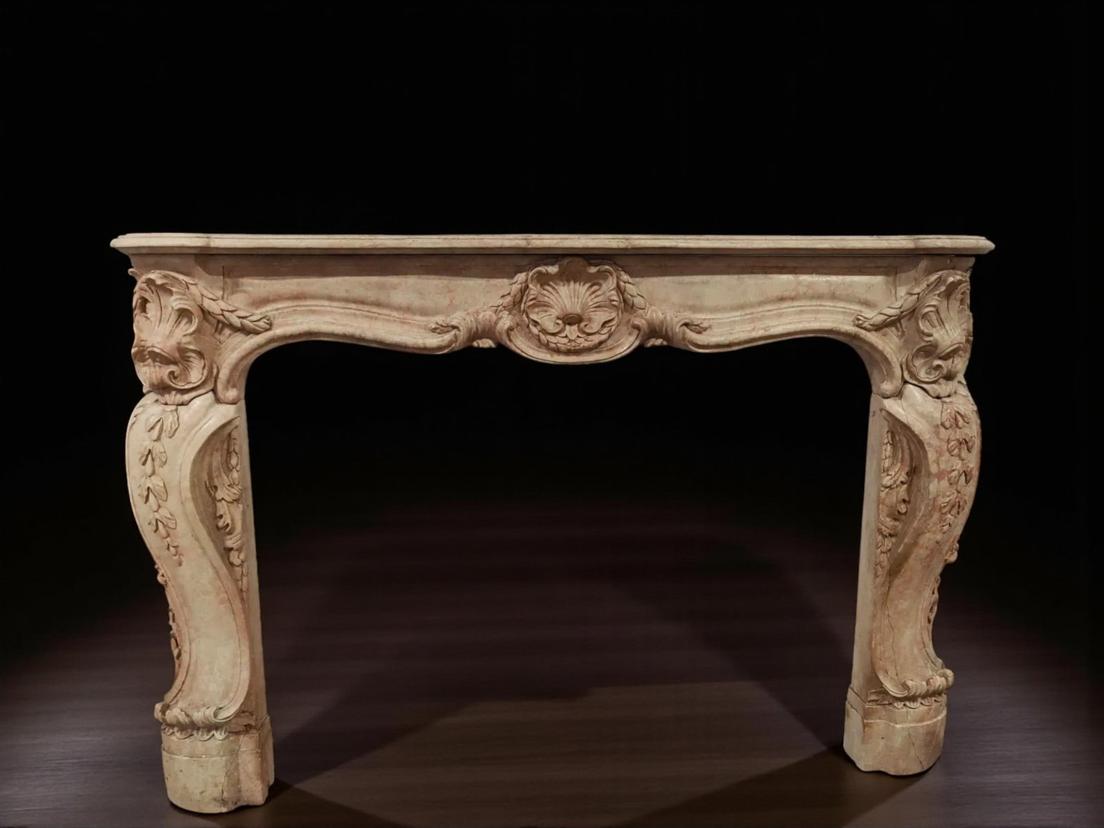 Fireplace in pink Nembro marble, Italy, 20th century: Carved pink Nembro marble. Dimensions: 180 × 120 × 31 cm; opening 135 × 94 cm. A masterful piece of exceptional quality, with outstanding veining and color, elegant and refined decoration, generous