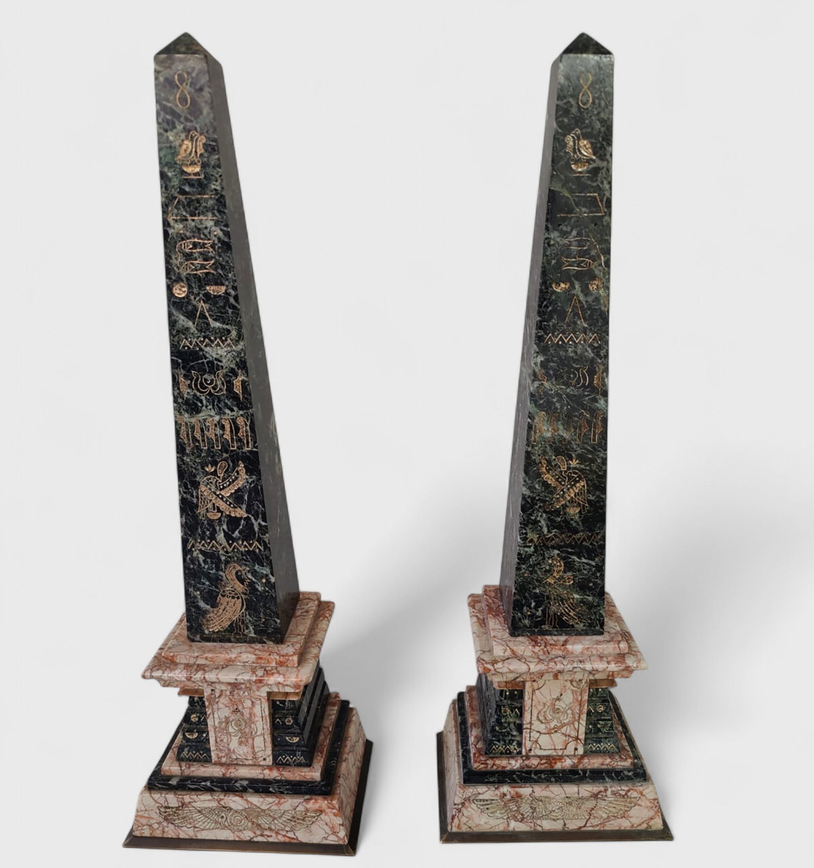 Pair of marble obelisks with Egyptian inscriptions, late 19th century, Italy (1 of 7)