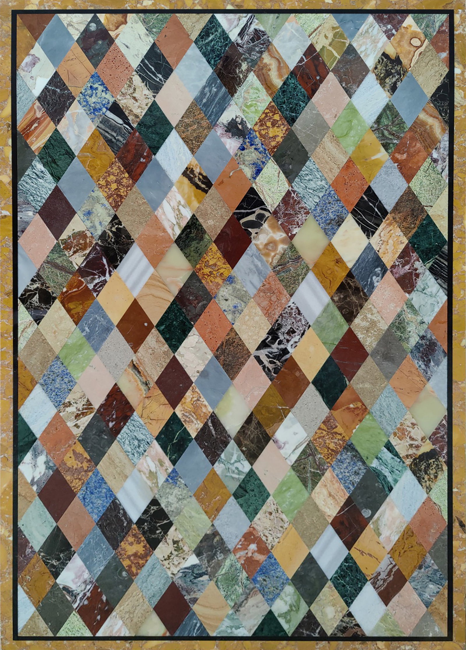 Large marble board with hard stones and diamond-shaped decoration, Italy: Marble and various precious stones. Dimensions: 121 x 73 x 3 cm. For table or wall mounting. Batch in international warehouse (within the EU). Intra-EU shipping: no import duties apply within the EU. 