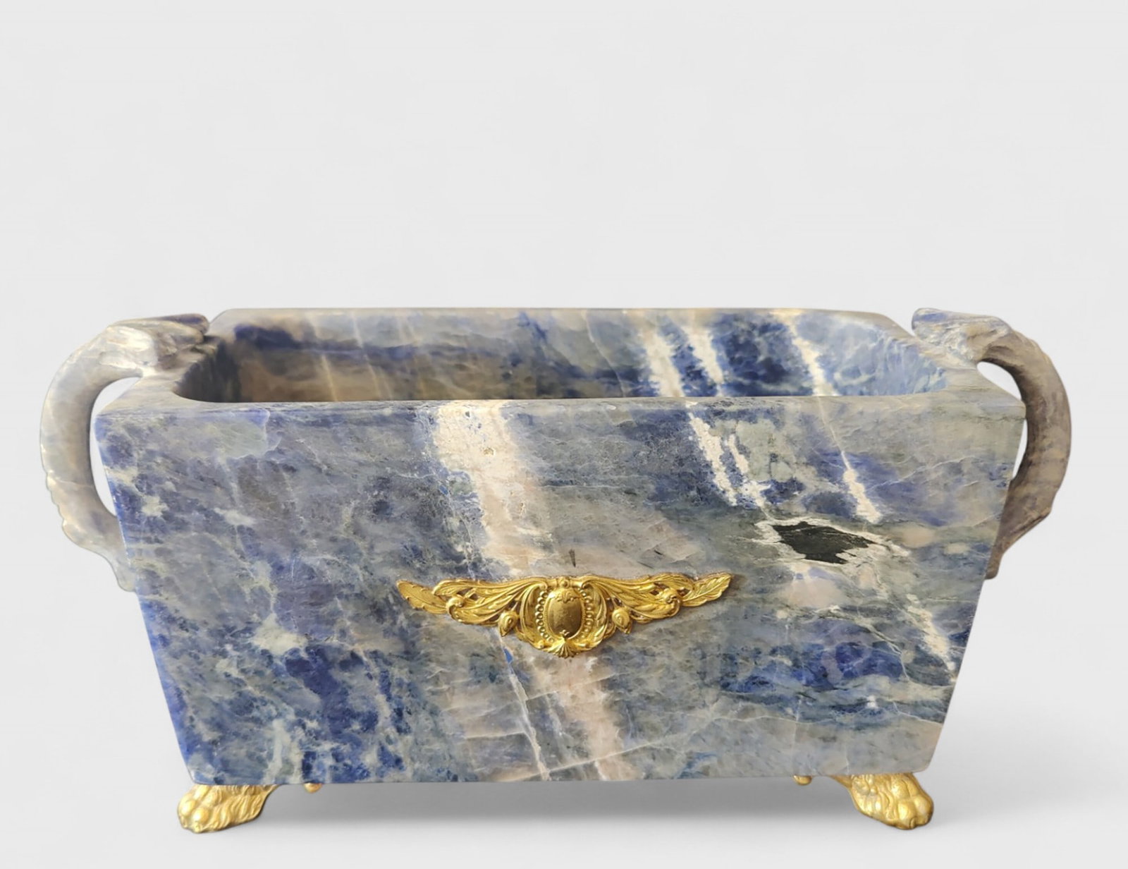 Exclusive blue marble planter with gilt bronze fixtures, Italy (1 of 5)