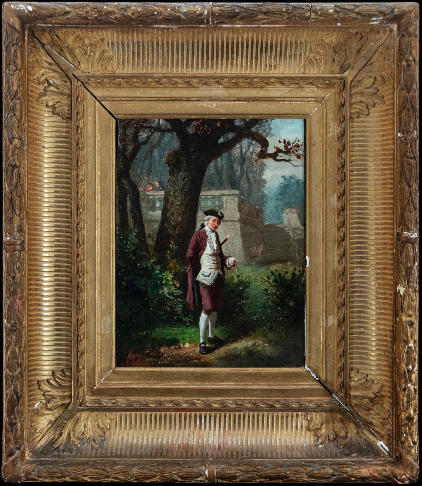 Figure in garden, Signed León y Escosura, 19th Century (1 of 5)