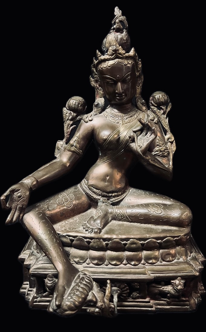 Magnificent Tara Goddess in Bronze from Northern India late 19thC - early 20th C: In bronze, 45 x 30 x 15 cm