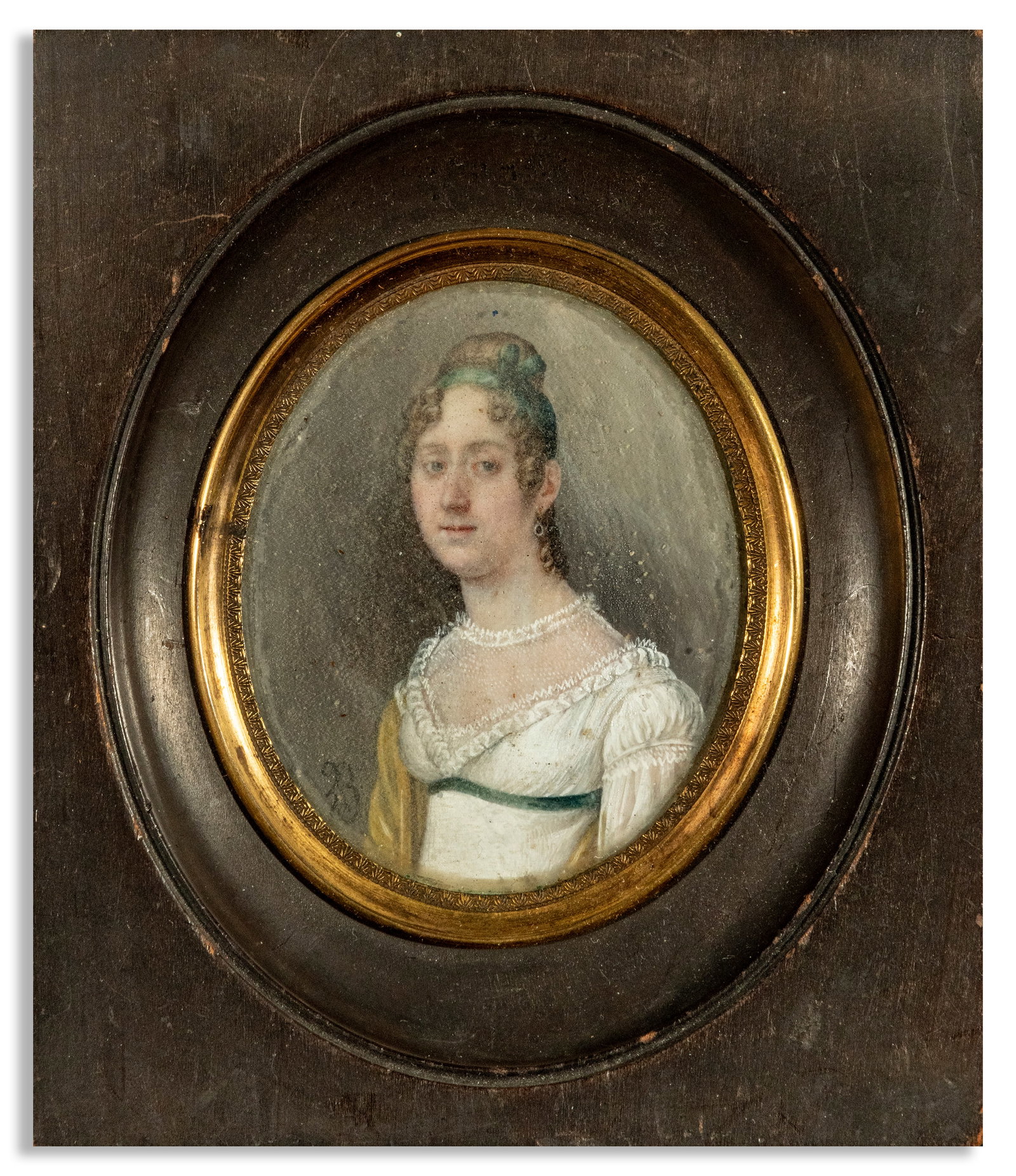 Exquisite Neoclassical Miniature signed BB? on French Vellum, 19th century.: 12 x 10 cm, miniature only measures: 8 x 7 cm