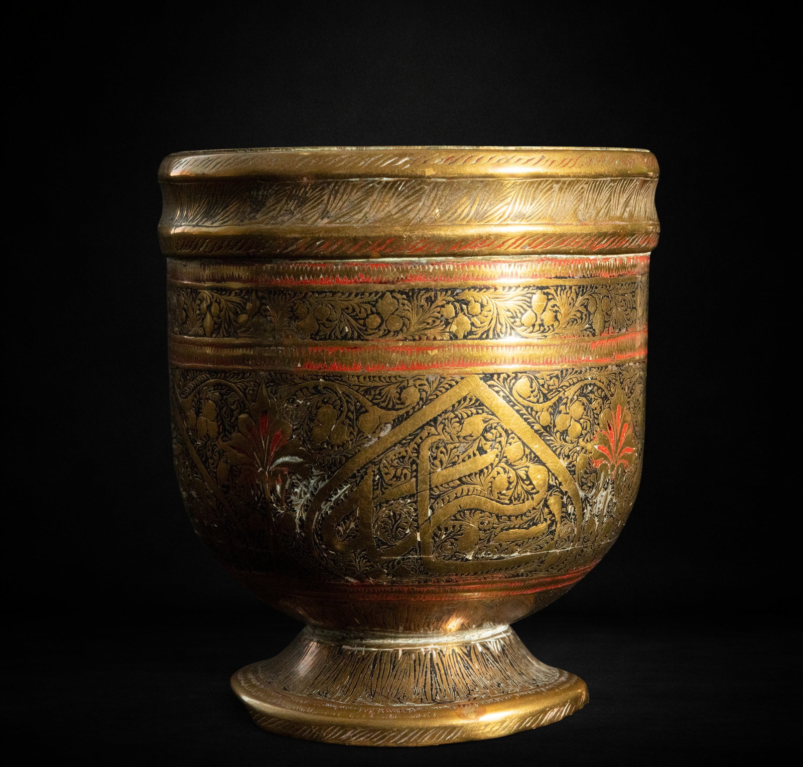 19th Century Mughal Islamic Bronze and Enamel Cup: 10 x 8 x 8 cm