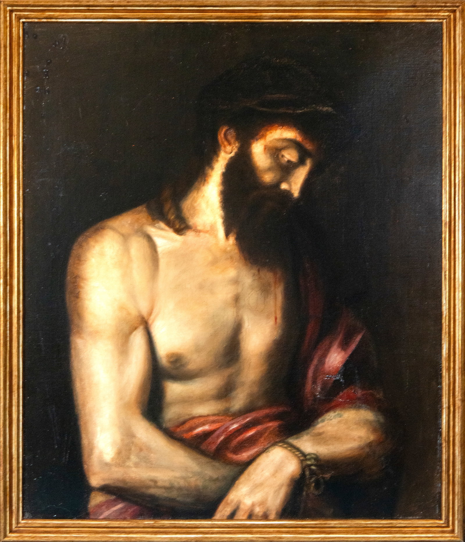 Ecce Homo. Italian School. After Titian - 18th Century: Oil on canvas. Measurements 68 x 57 / 73 x 62 cm.
