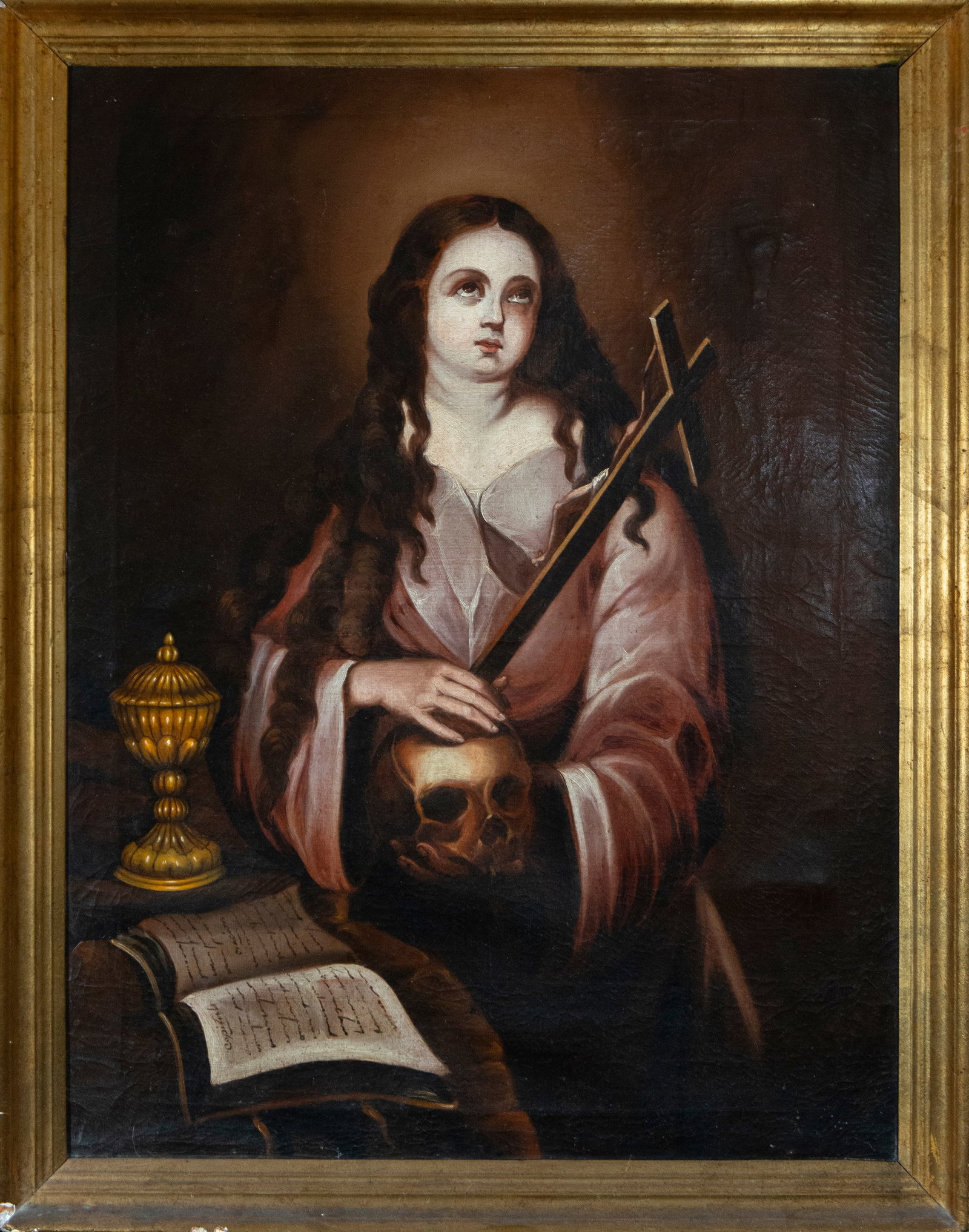 Magdalene with skull, cross, and jar of ointments. Colonial school. 18th century (1 of 7)