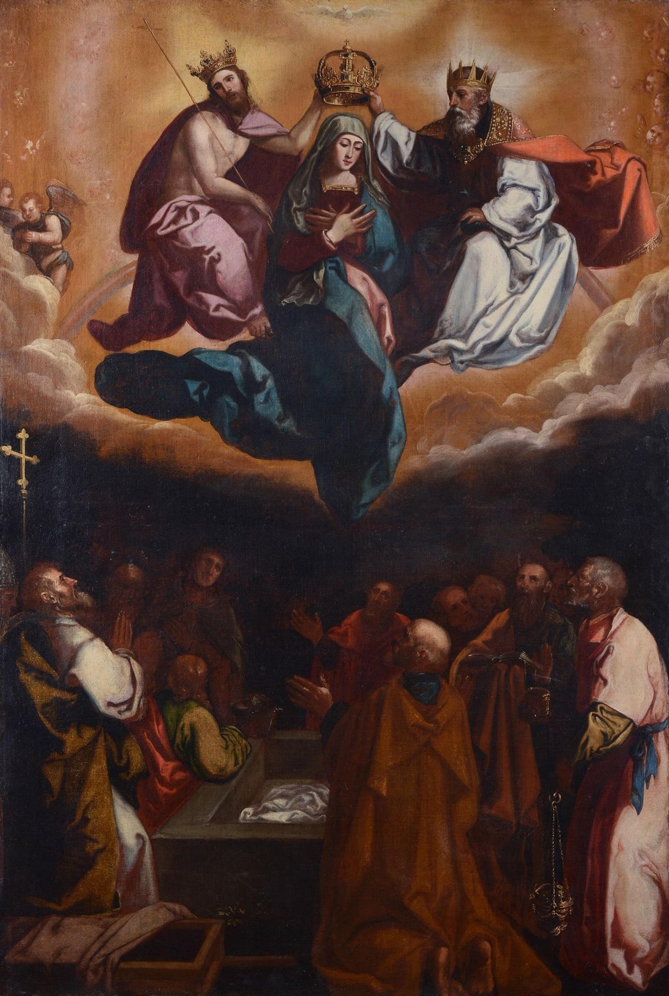 Late 16th-century Spanish master from the circle of Diego de Velázquez - Monumental Coronation of: Oil on canvas, 160 x 108.5 cm. Unframed. Good condition.