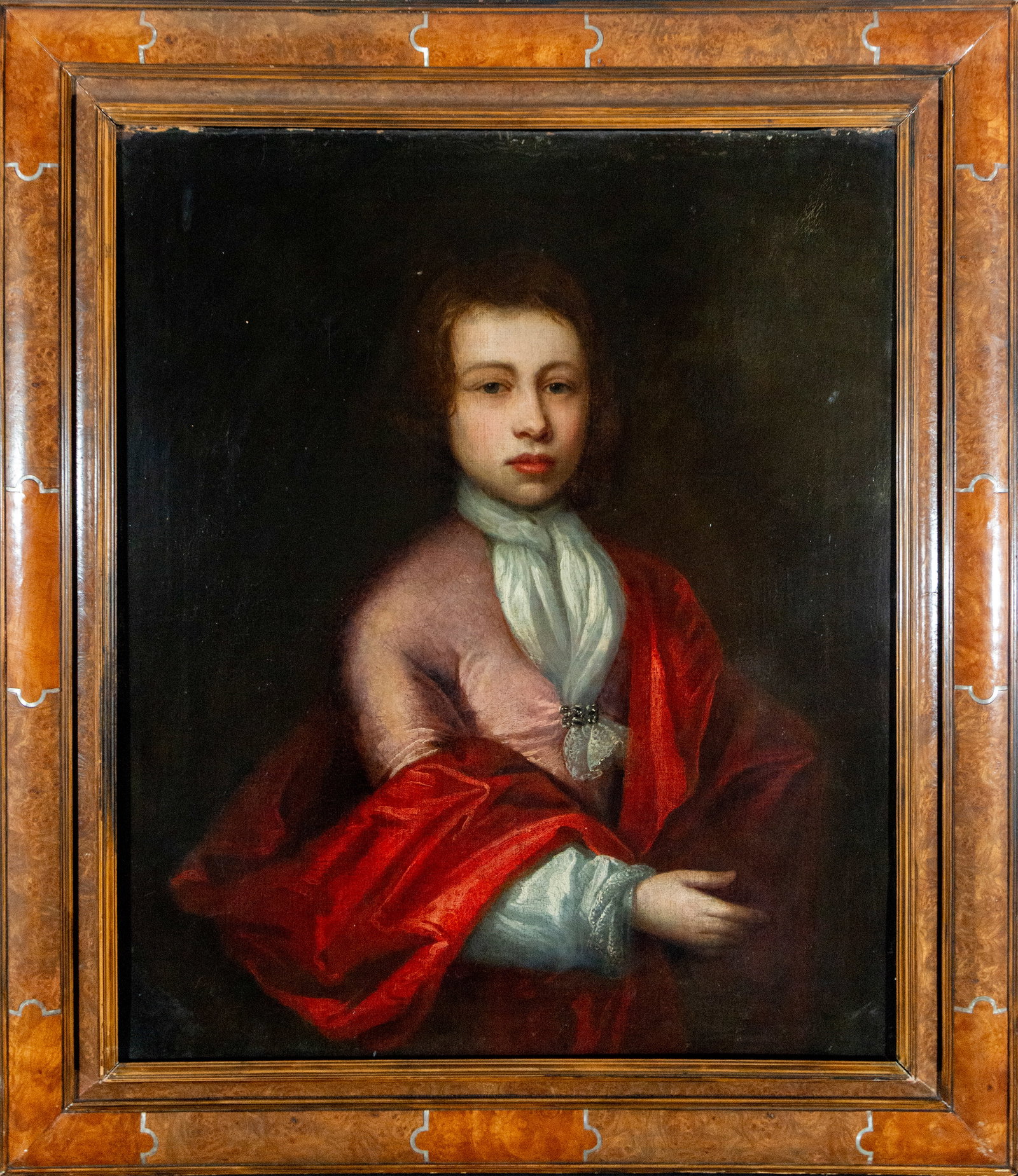 Flemish school of the 17th century - "Portrait of a child": Oil on canvas, Label on the back with coat of arms, 77.5 x 63 cm unframed, 85.5 x 71 cm with frame. Good condition