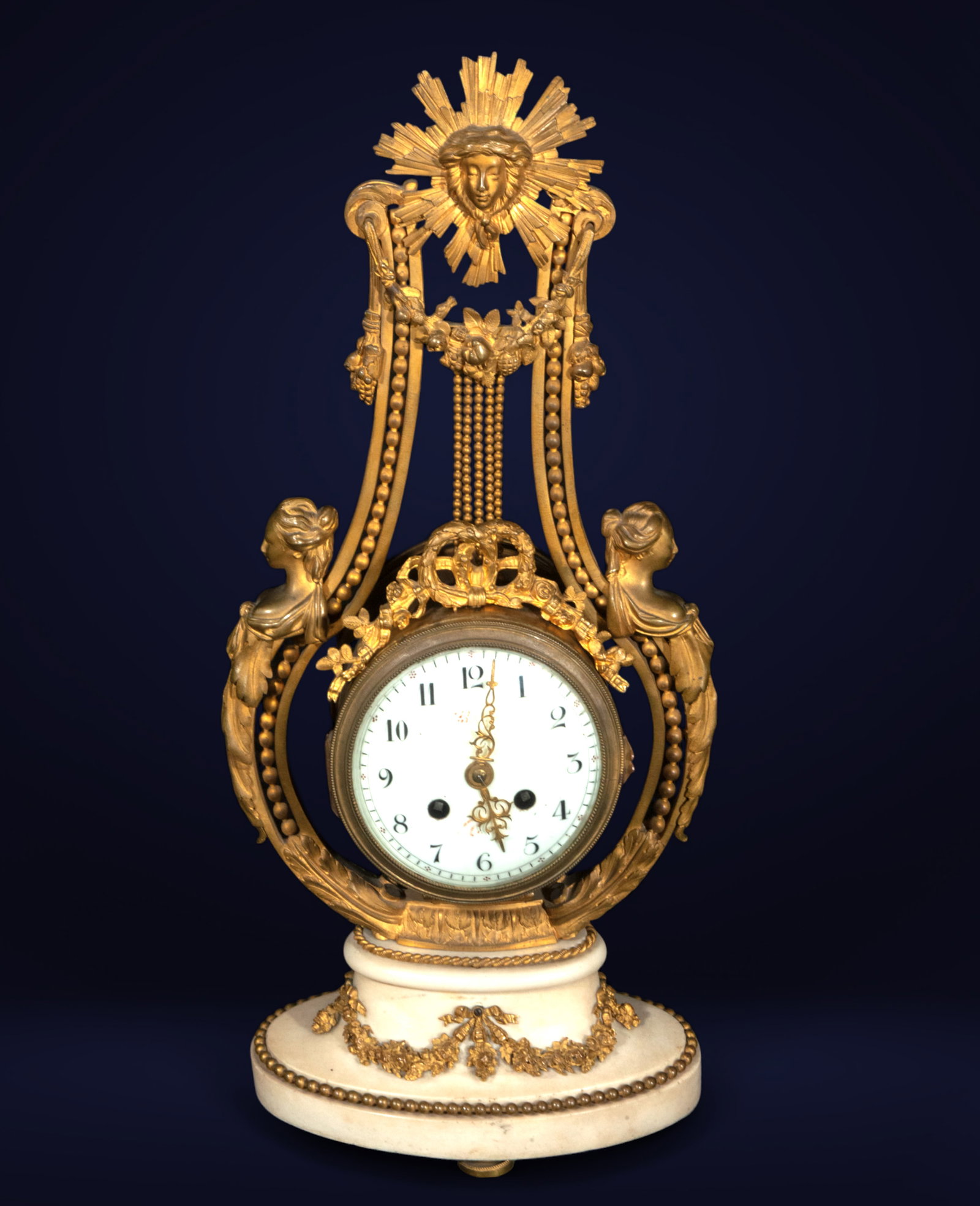 White marble and gilt bronze lyre clock, 19th century (1 of 4)