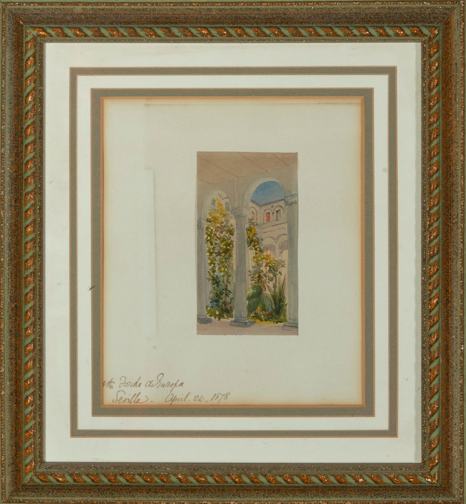19th Century Spanish School - Seville View: Watercolor on paper. 13 x 7 cm. Signed and dated in pencil.