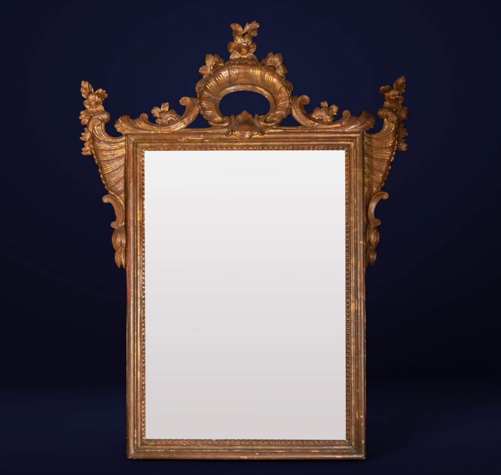 Mirror with gilt wood crest, 18th century (1 of 5)