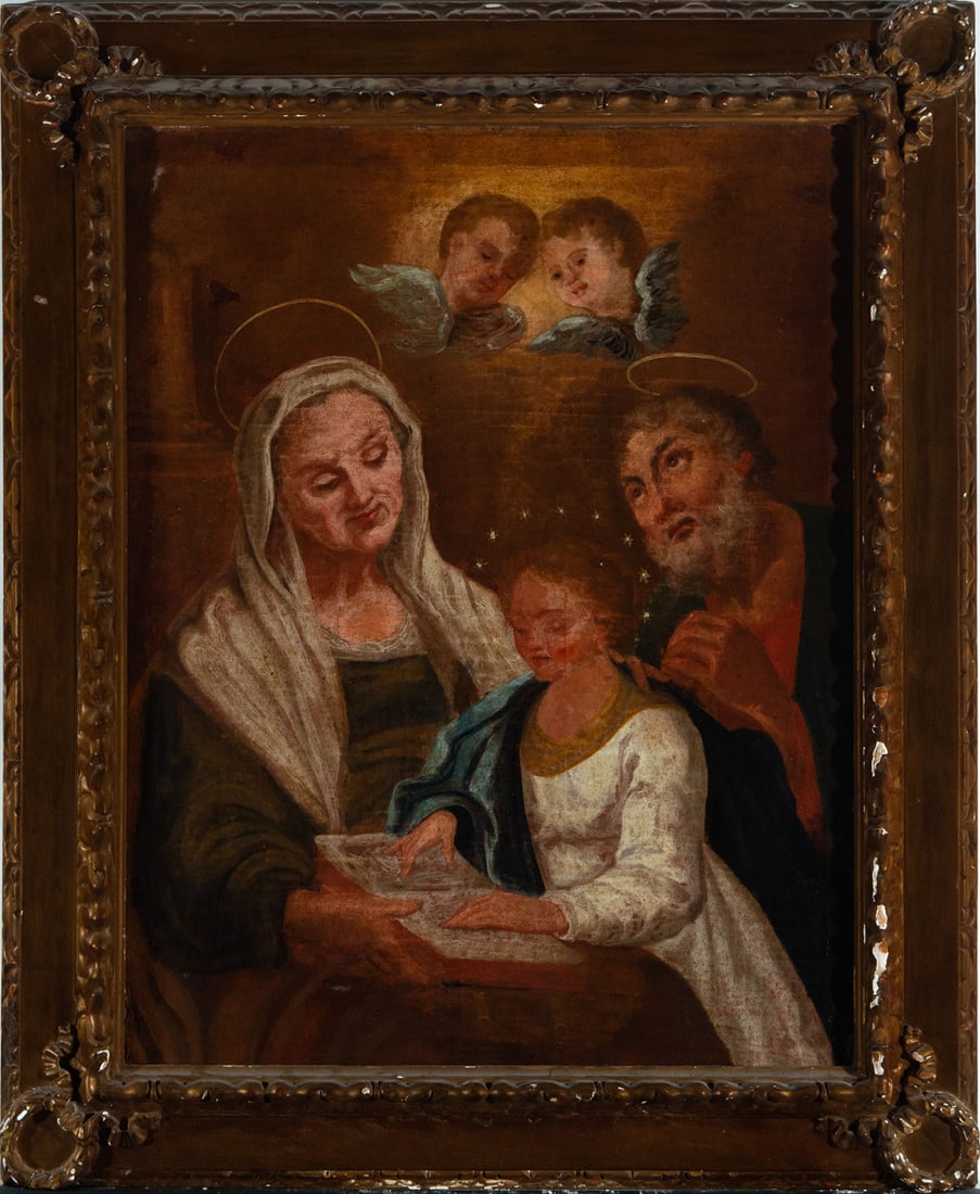 The Education of the Virgin, 18th-century Italian school: Oil on canvas, measurements: 91 x 72 cm, framed measurements: 113 x 93 cm