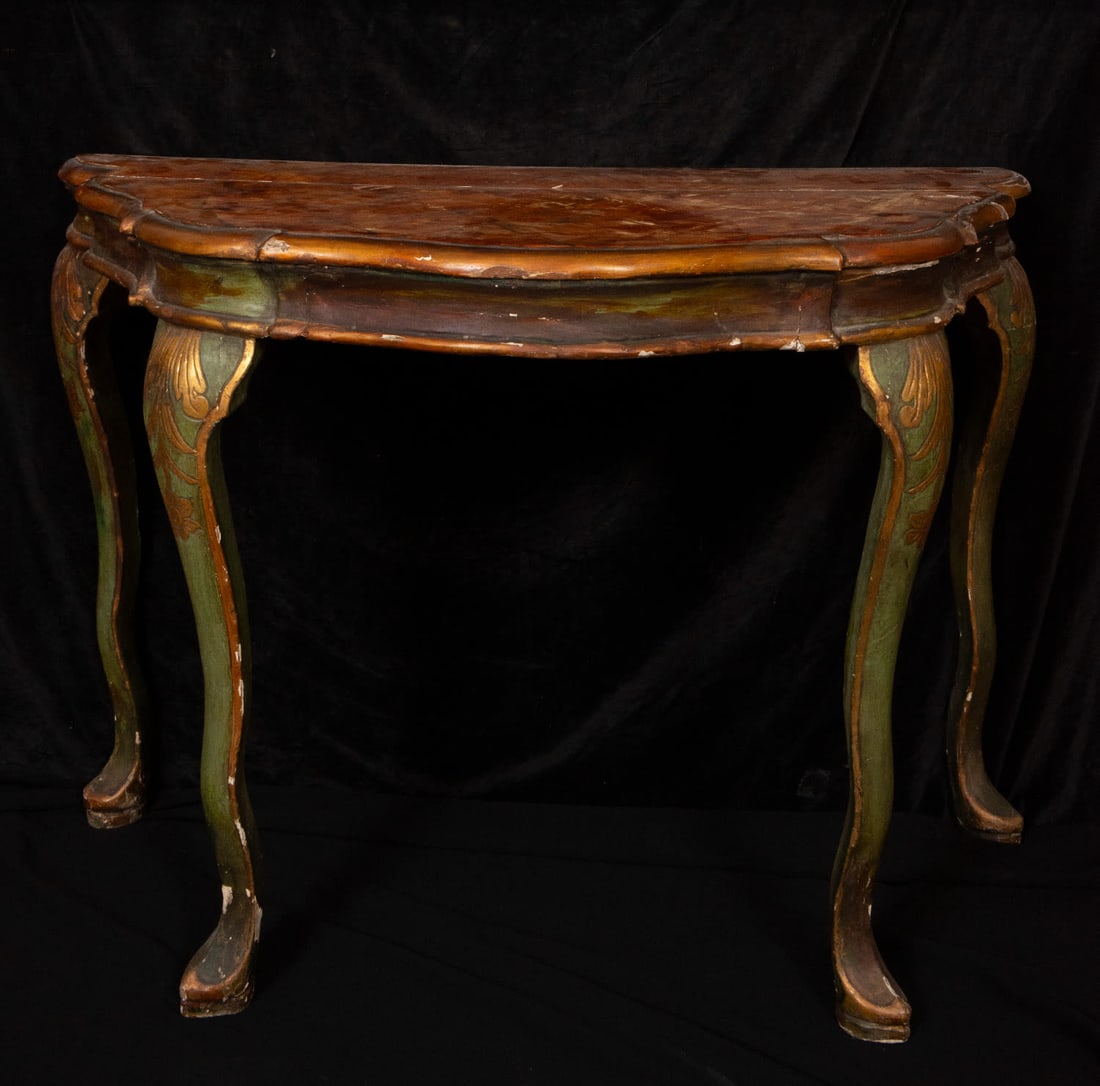 Portuguese console, John V of Portugal period, 18th century: Made of wood, with a marbled wood top. Dimensions: 74 x 102 x 55 cm