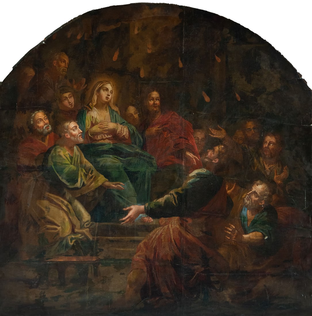 Circle of Antoni Viladomat, "Pentecost", large oil on canvas, 18th-century Catalan school (1 of 10)