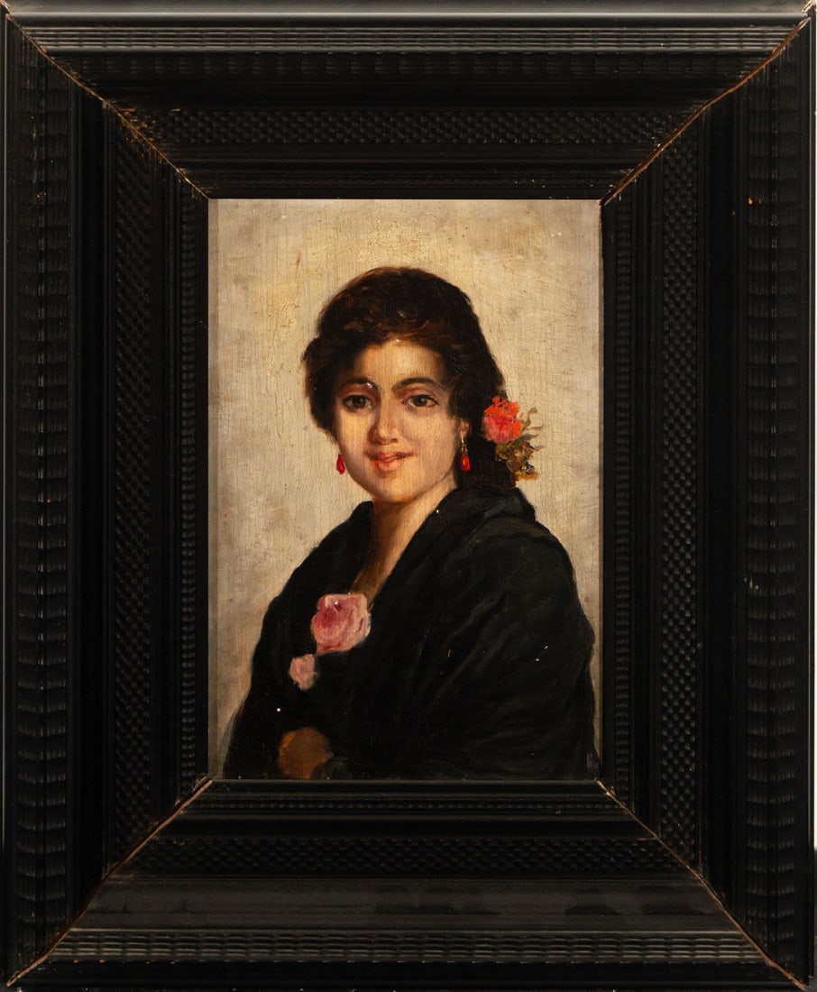 Portrait of a Young Lady with a Carnation, Spanish school of the late 19th century (1 of 3)