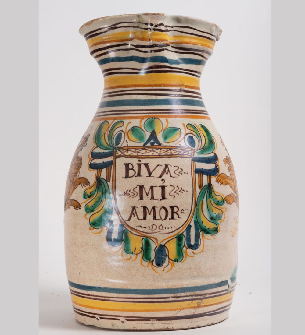Ceramic jug from Puente del Arzobispo "Long Live My Love", early 19th century (1 of 3)