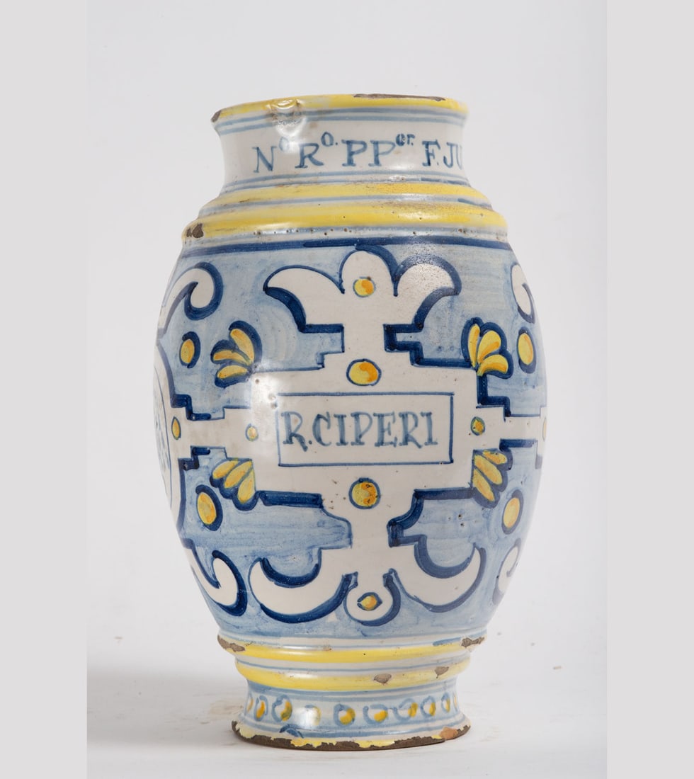 Talavera barrel with Archbishop's shield, 18th century (1 of 3)