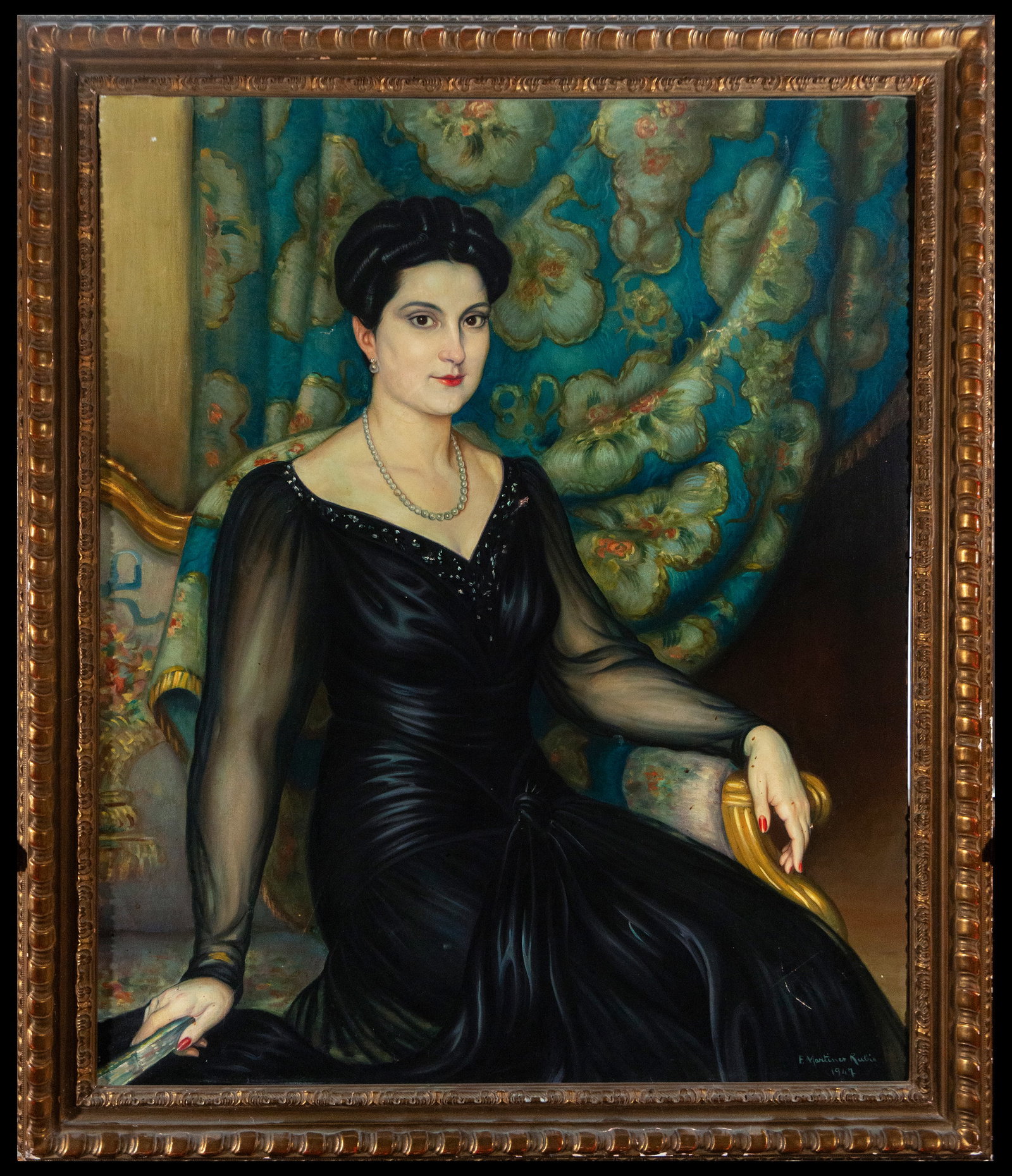 Decorative Portrait of a Seated Lady, Martinez Rubio, signed lower right corner, 1947 (1 of 7)