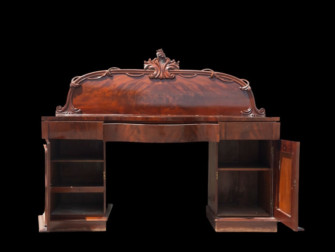 English living room sideboard in solid mahogany palm, 19th century (1 of 4)