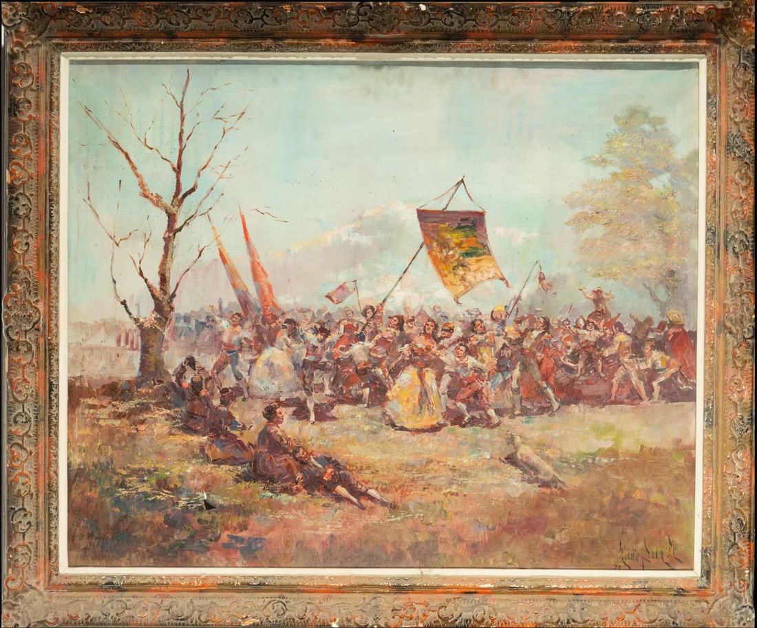 Procession, 19th century German school, Eladio Duch, 1870: Signed. Canvas dimensions: 100 x 81 cm, framed dimensions: 117 x 97 cm
