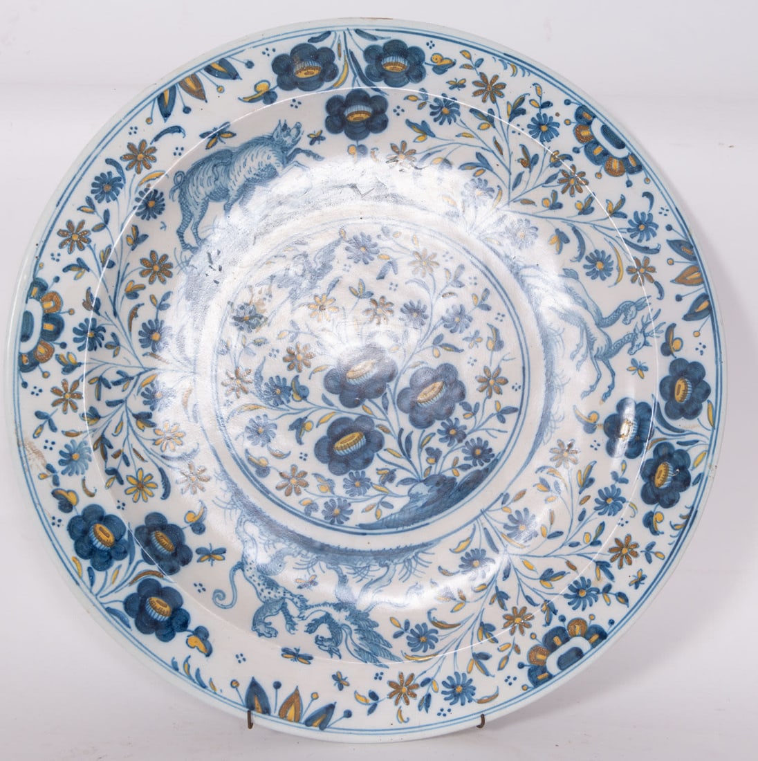 Large Talavera Ceramic Plate, Alcora Series, 18th Century: Measurements: 3 x 45 x 45 cm