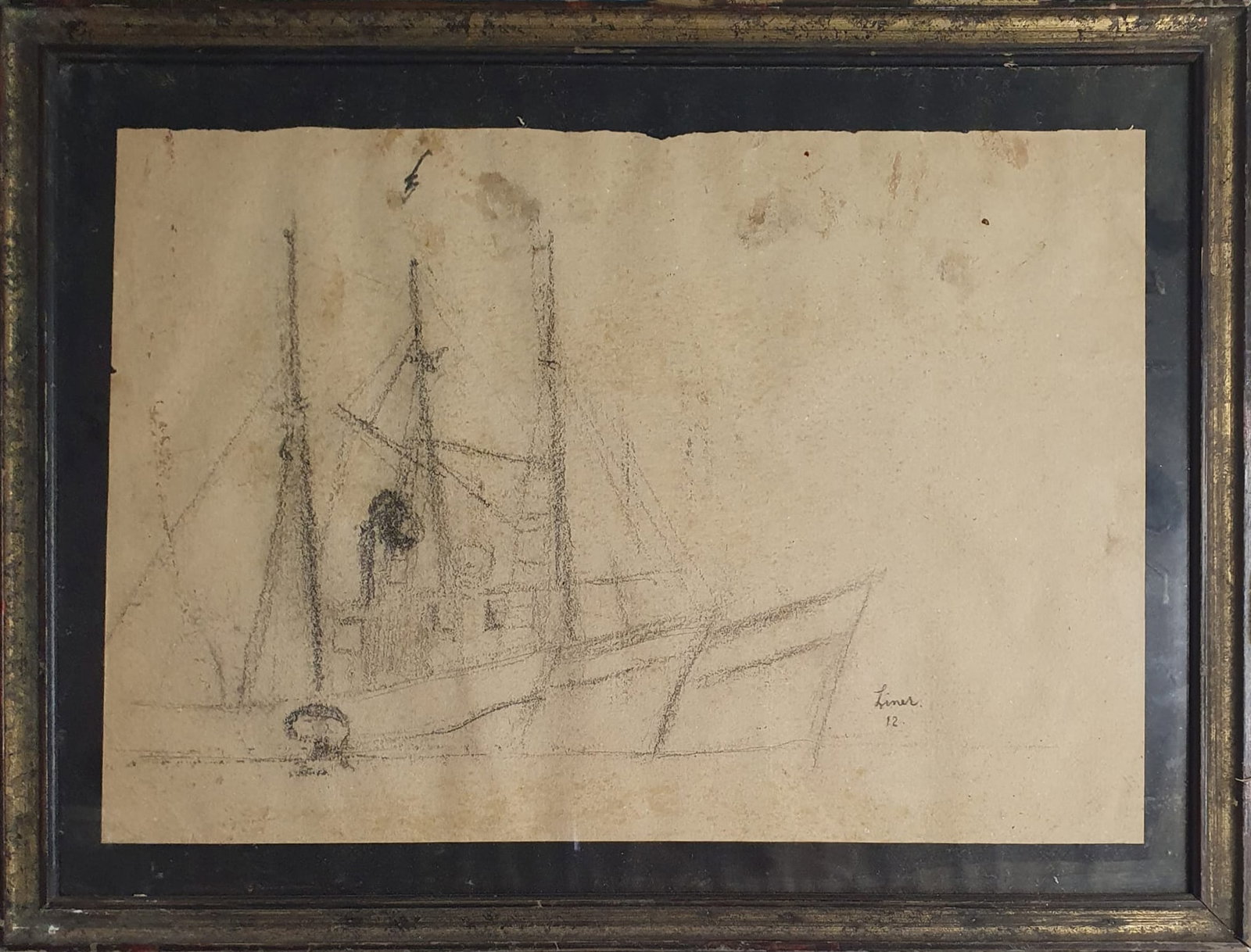 Boat on Lake Geneva, signed Liner 12, 20th century (1 of 3)