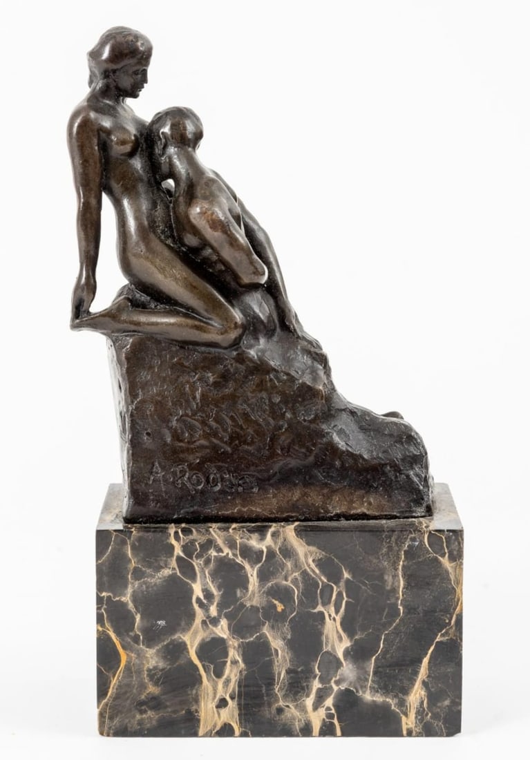 The Eternal Idol, in bronze, signed A. Rodin. Possibly a later work.: Black veined marble base, bronze sculpture. Measurements: 16 cm without the base, weight 2.4 kg.