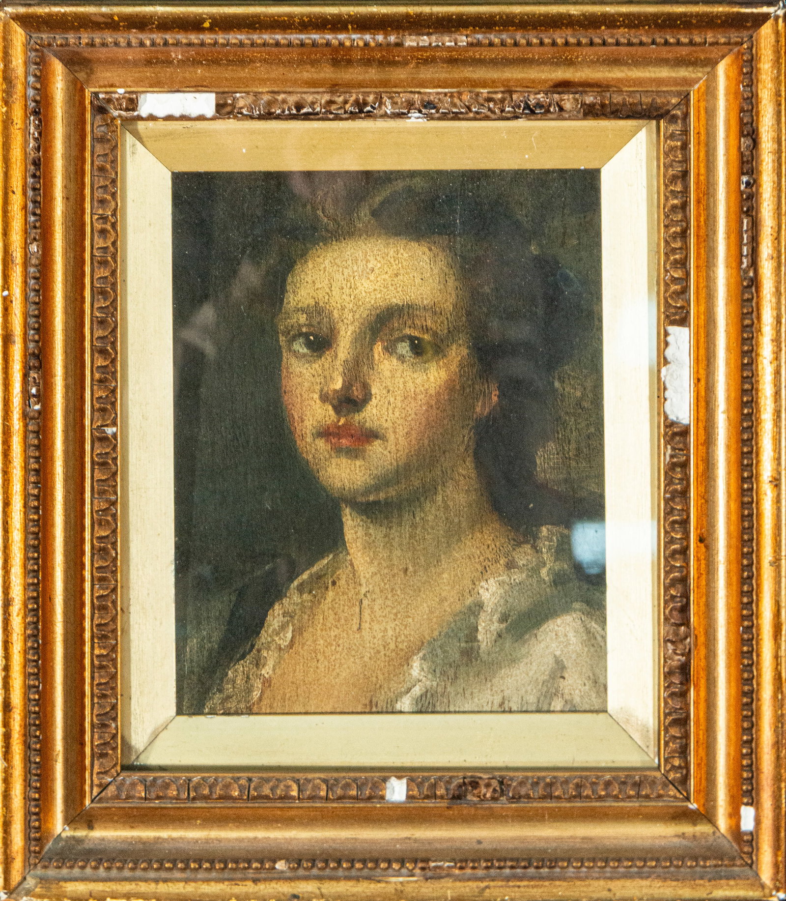 Oil on panel, Portrait of Maria Antonella, France, 19th century: Dimensions 23 x 18 / 34 x 30 cm