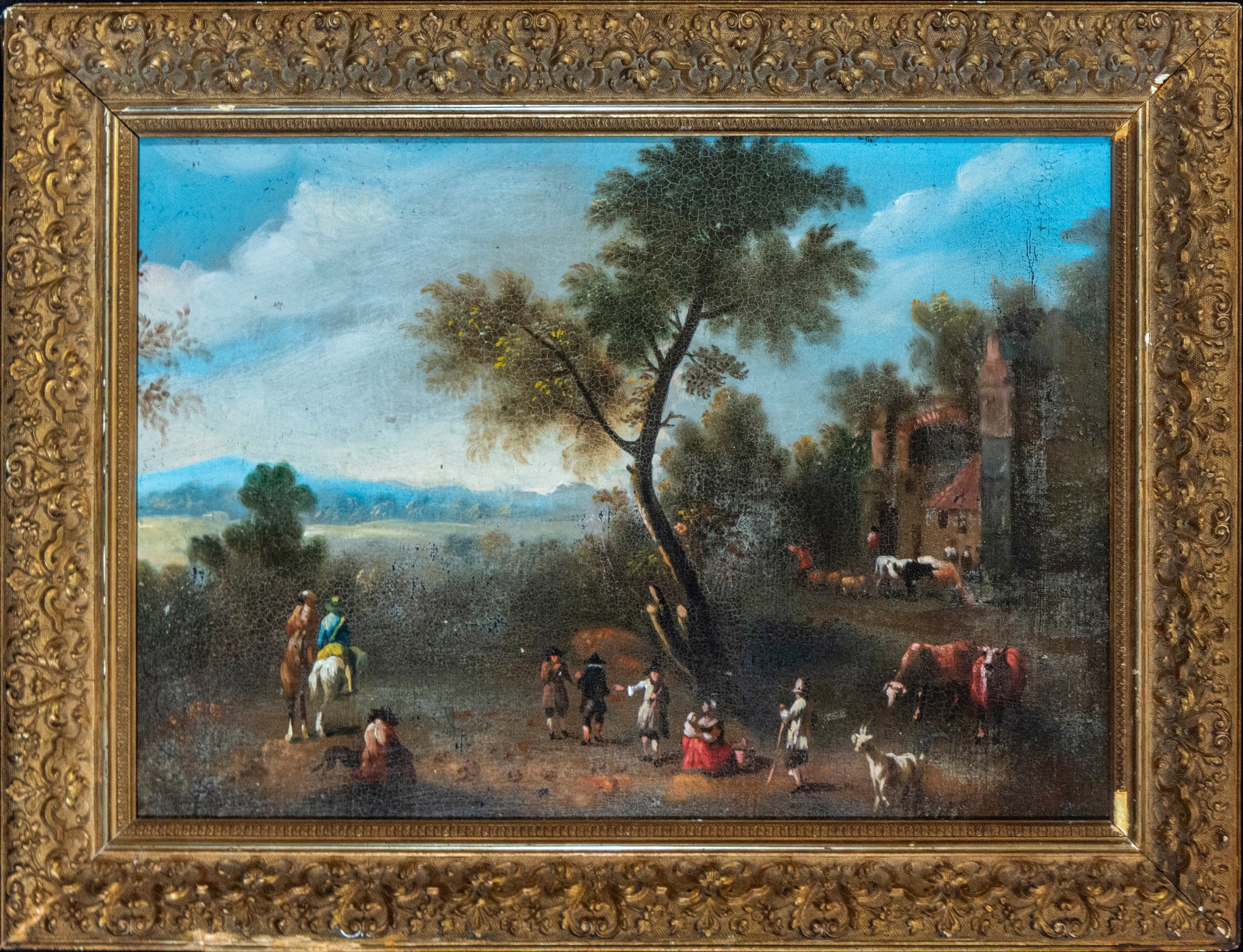 Animated landscape with figures and architecture, Flemish school, 17th century (1 of 6)