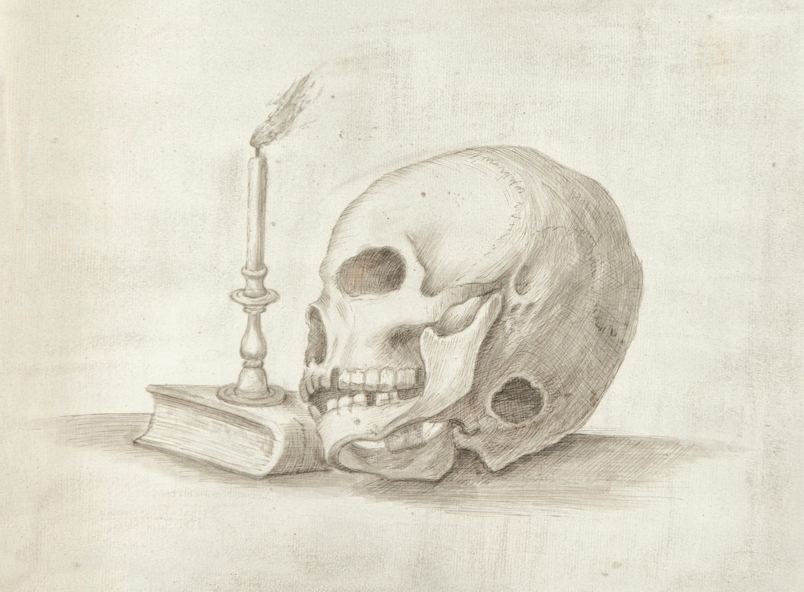 Vanitas with skull, book and candle, European school, 19th-20th century (1 of 2)
