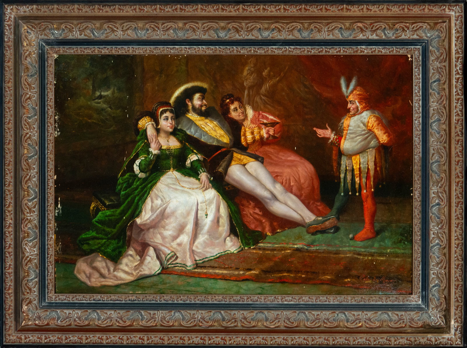 Court scene with jester, José Cala y Moya, 19th century: Oil on canvas, , , Measurements 72x50 cm (94x73 cm with frame)