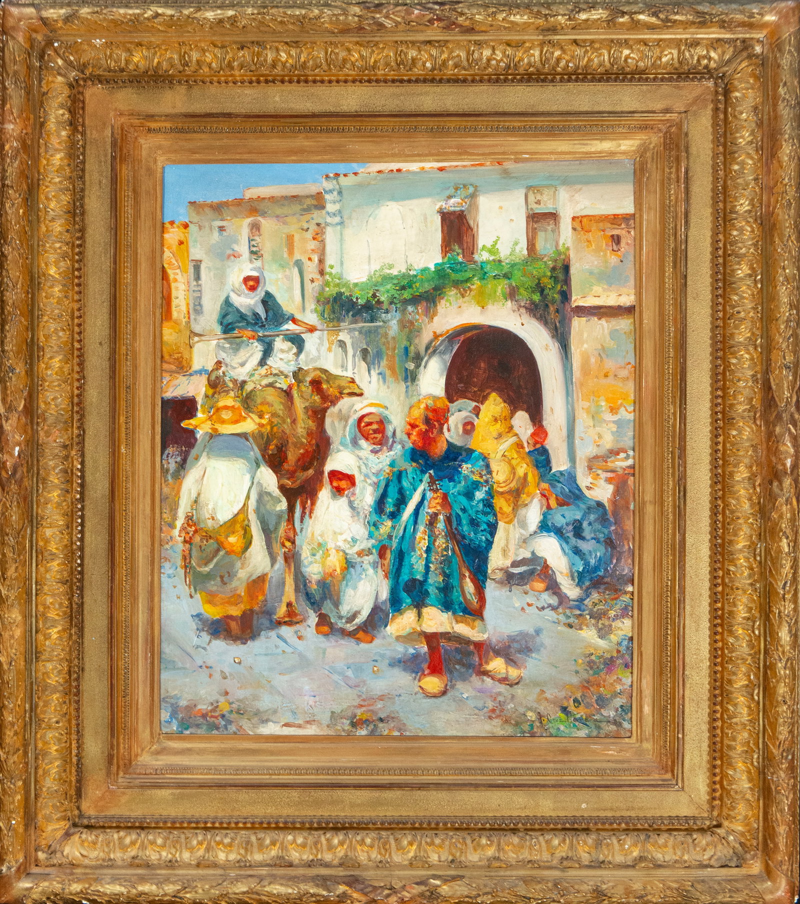 Arab Market (Signed José Cruz Herrera, 20th Century): Oil on canvas, Measurements 61x50 cm (95x82 cm)