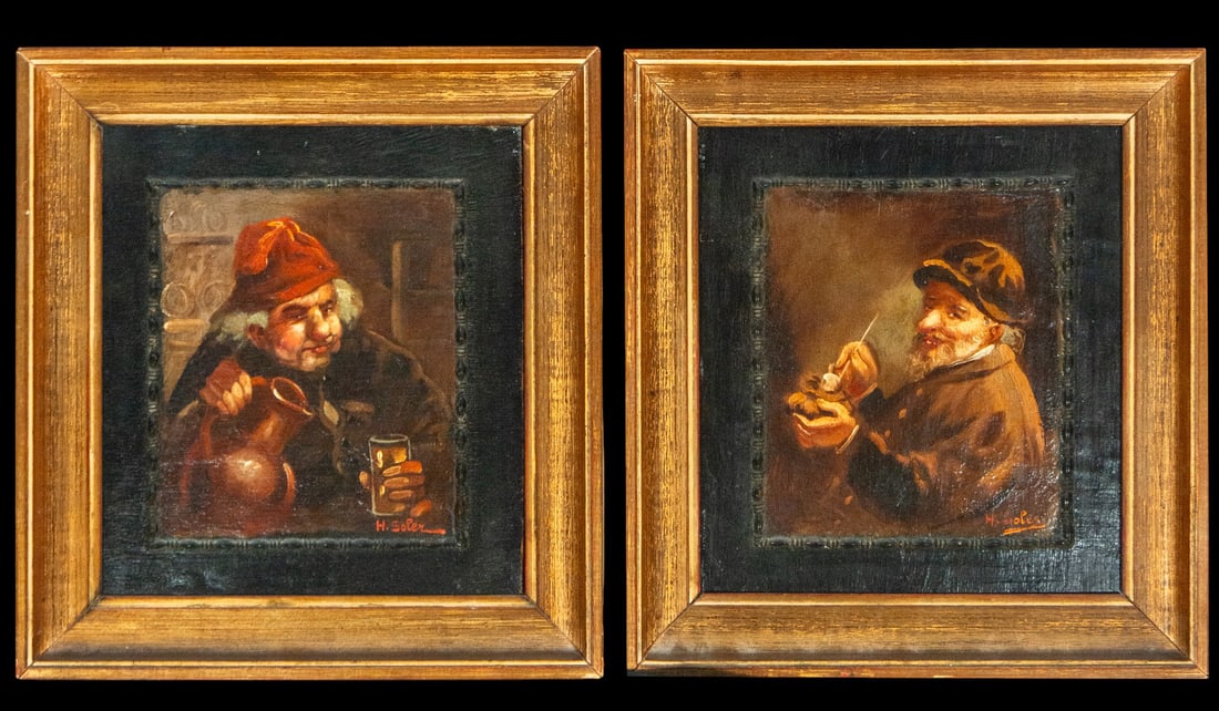 Pair of oil on board portraits from the early 20th century, H. Soler (1 of 10)