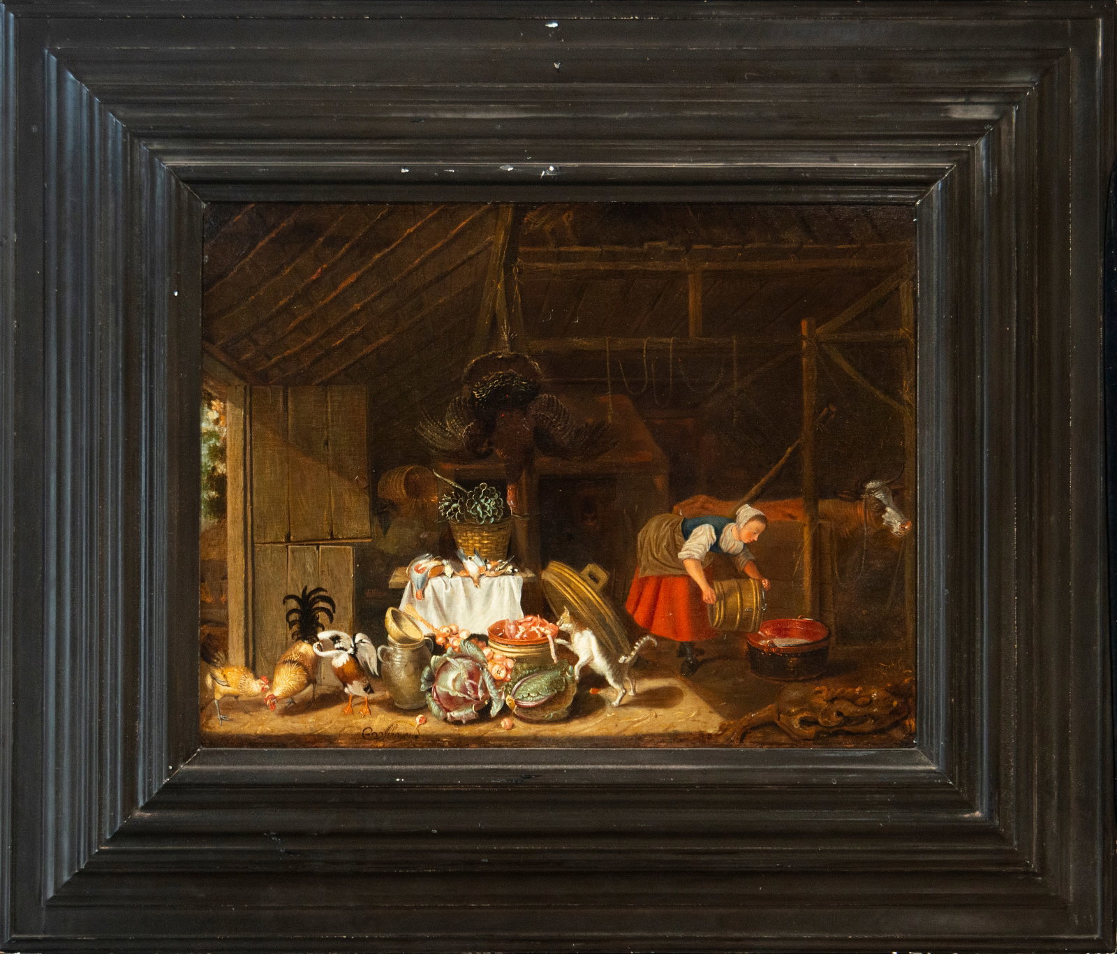 17th-century Dutch kitchen scene: Oil on panel. Measurements: 78 cm x 81 cm and 125 cm x 106 cm