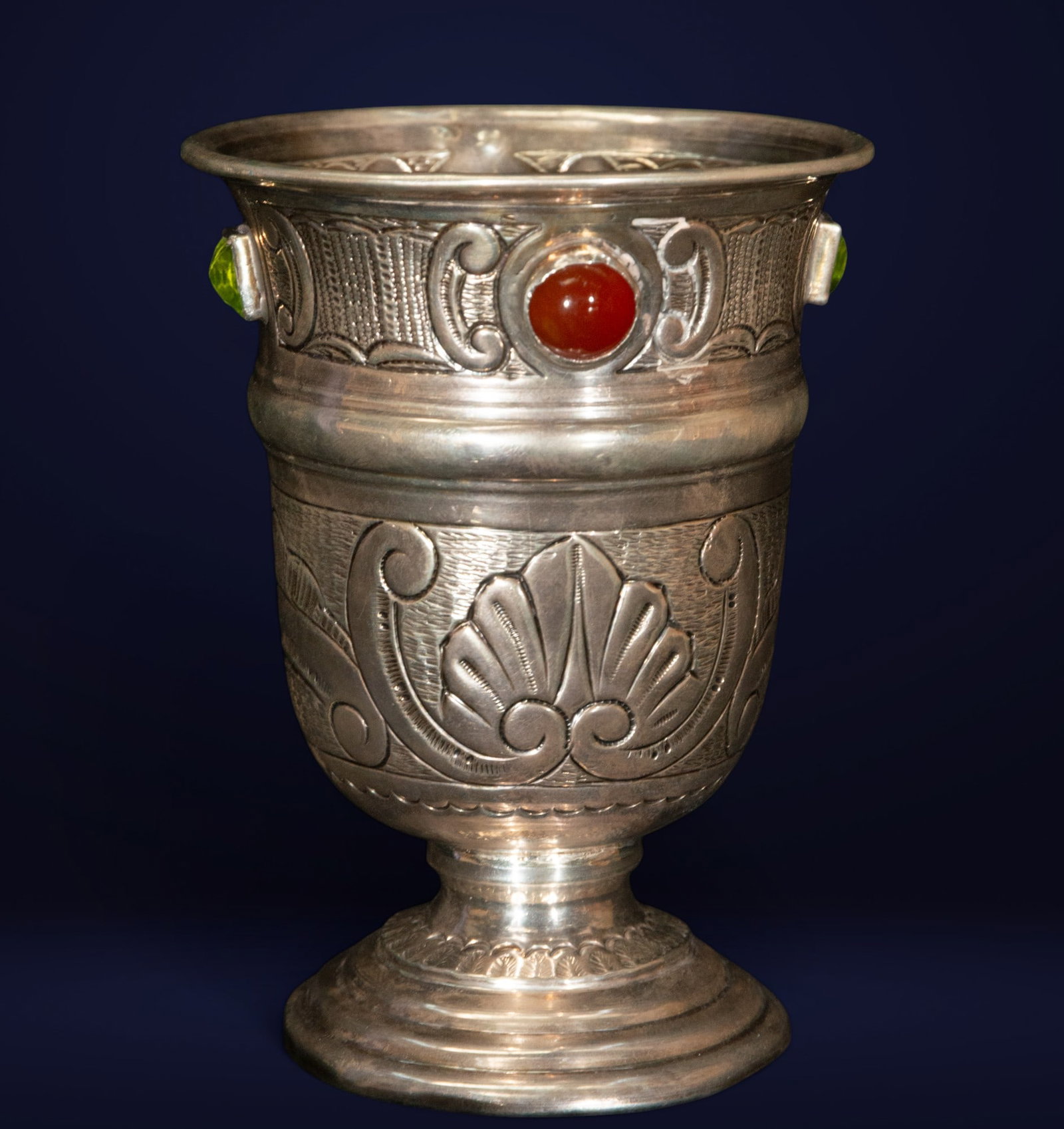 Chalice with semiprecious stones in sterling silver. Modernist, early 20th century. (1 of 5)