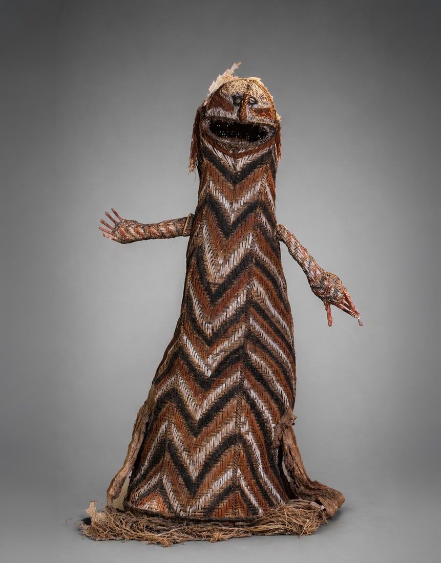 Monumental Totem, Oceania - New Guinea - Made of plant fiber, early 20th century: 1.67 cm h. Originally acquired by the traveler and explorer Rudi Caesar c. 1950 to 1970, ex. Rudi Caesar collection.