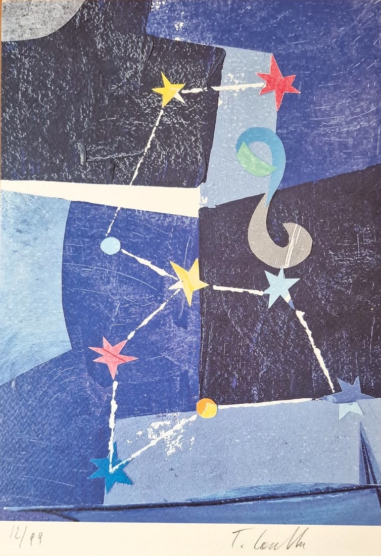 TOMMASO CASCELLA (Rome, 1951) - The Zodiac: Leone (2020): Color lithograph on paper. Dimensions: 32 x 22 cm. An intriguing abstract composition from the series "The Zodiac," in which Tommaso Cascella interprets the sign of Leo through a sophisticated visual 