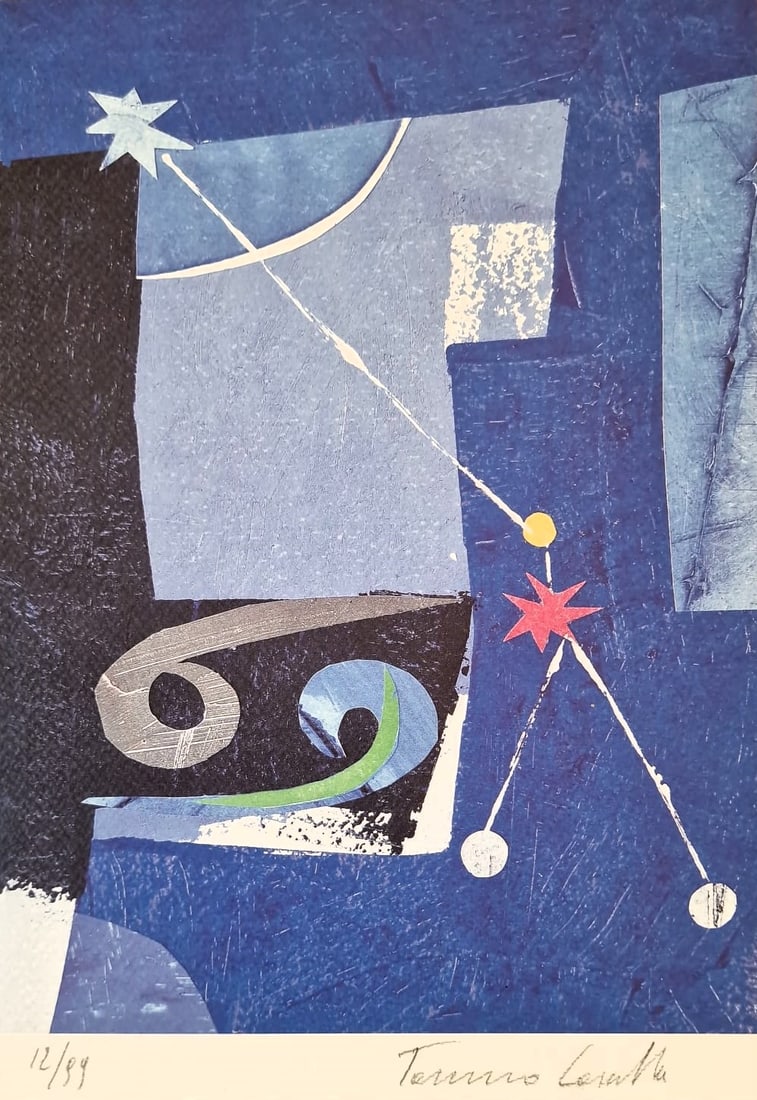 TOMMASO CASCELLA (Rome, 1951) - The Zodiac: Cancre (2020): Color lithograph on paper. Dimensions: 32 x 22 cm. An intriguing abstract composition from the series "The Zodiac," in which Tommaso Cascella interprets the sign of Cancer through a refined visual con