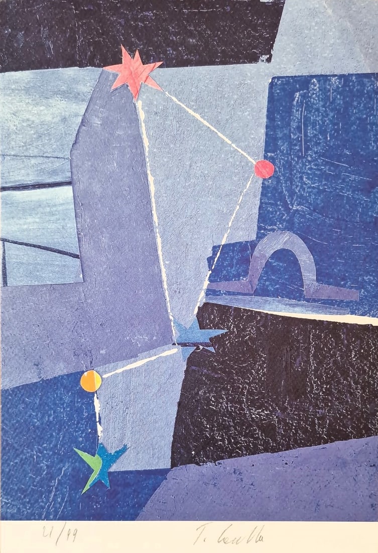 TOMMASO CASCELLA (Rome, 1951) - The zodiac: Libra (2020): Color lithograph on paper. Dimensions: 32 x 22 cm. A suggestive abstract composition from the series "The Zodiac," in which Tommaso Cascella interprets the sign of Libra through a visual language of g