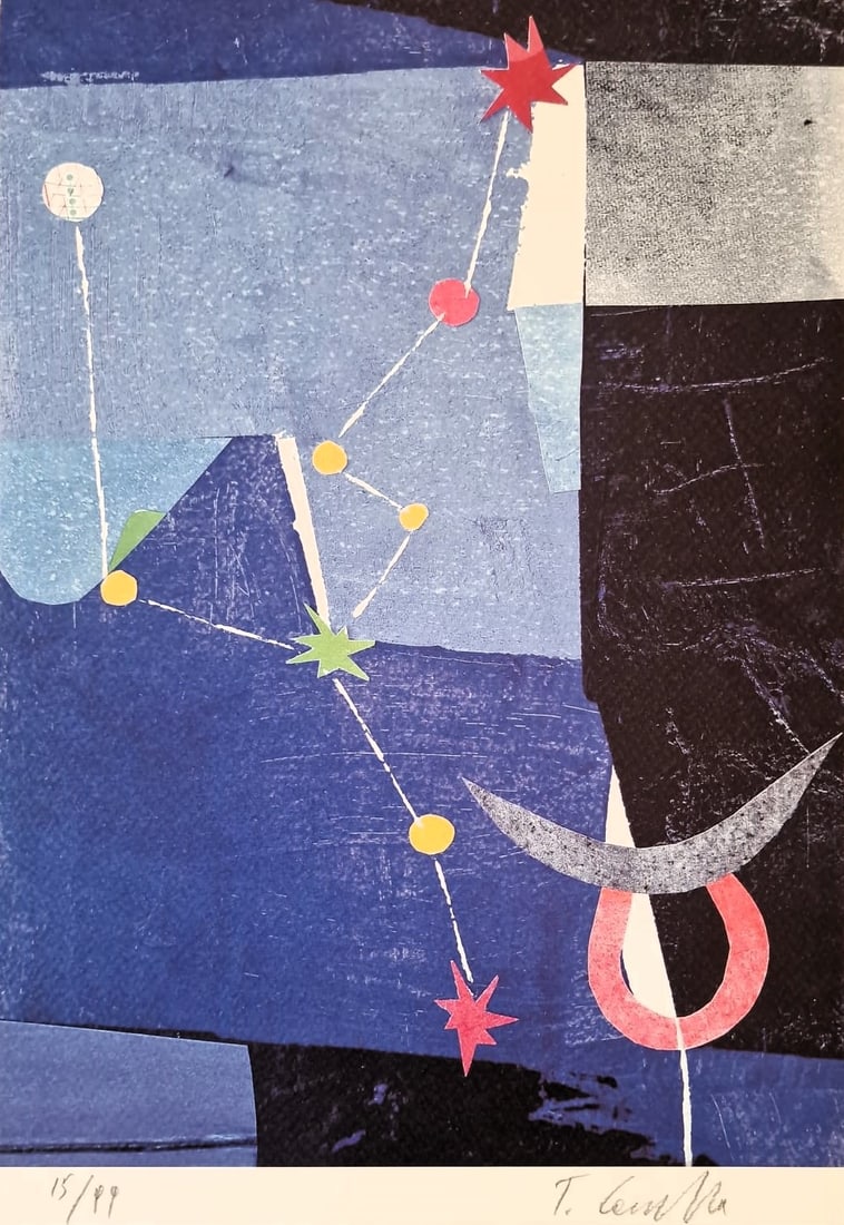 TOMMASO CASCELLA (Rome, 1951) - The zodiac: Taurus (2020): Color lithograph on paper. Dimensions: 32 x 22 cm. A refined abstract composition from the series "The Zodiac," in which Tommaso Cascella interprets the sign of Taurus through a symbolic visual langua
