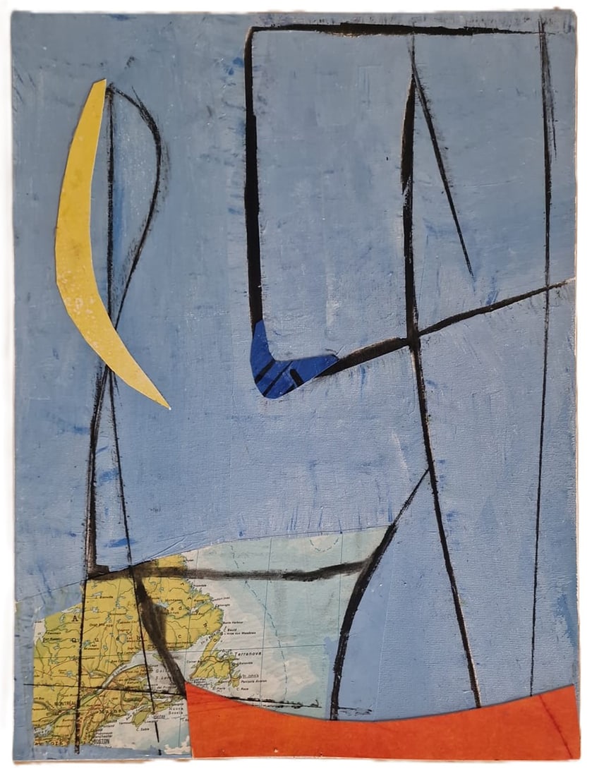 TOMMASO CASCELLA (Rome, 1951) - Senza titolo (2023): Collage and mixed media on canvas-covered cardboard. Dimensions: 40 x 30 cm. An elegant abstract composition from the contemporary work of Tommaso Cascella, in which the artist develops a refined visu