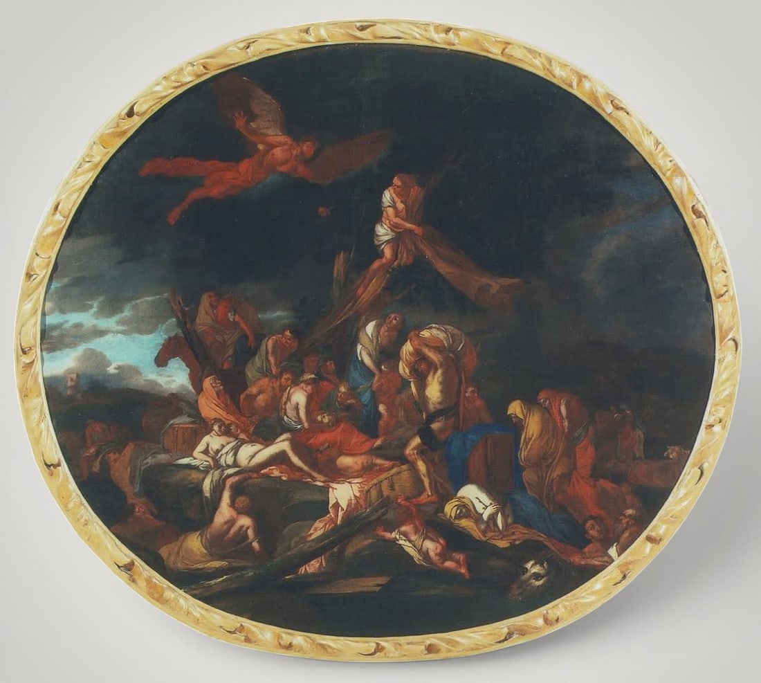 Giulio Carpioni (Venice, 1613 – Vicenza, 1678), “The Deluge of Deucalion: Oil on canvas. Dimensions: 117 x 132 cm. This important mythological composition is attributed to the Venetian painter Giulio Carpioni, one of the most refined and poetic artists of the 17th-century V