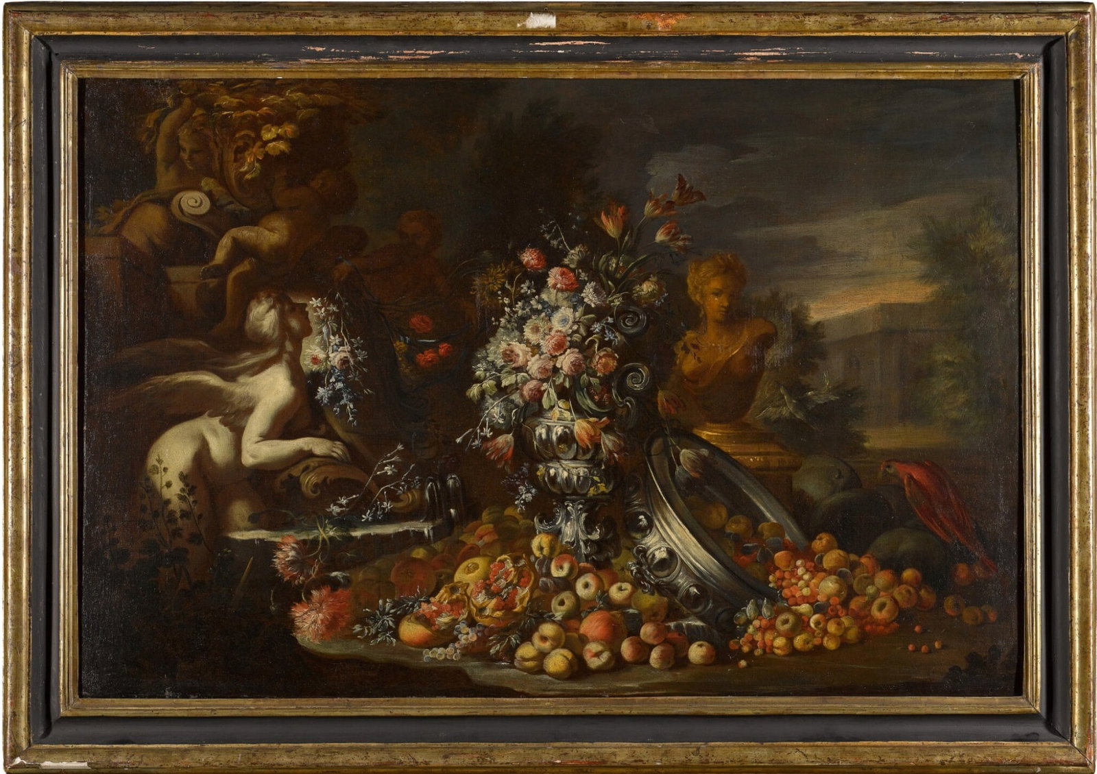 Nicola Cassisa (active ca. 1680 – ca. 1731), “Still Life with Fountain, Vase and Fruit (1 of 3)